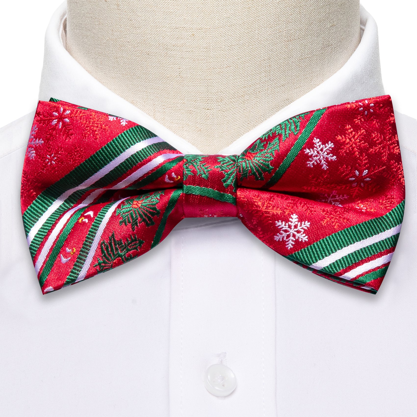 Christmas Red Green Xmas Pattern Pre Tied Bow Tie Hanky Cufflinks Set