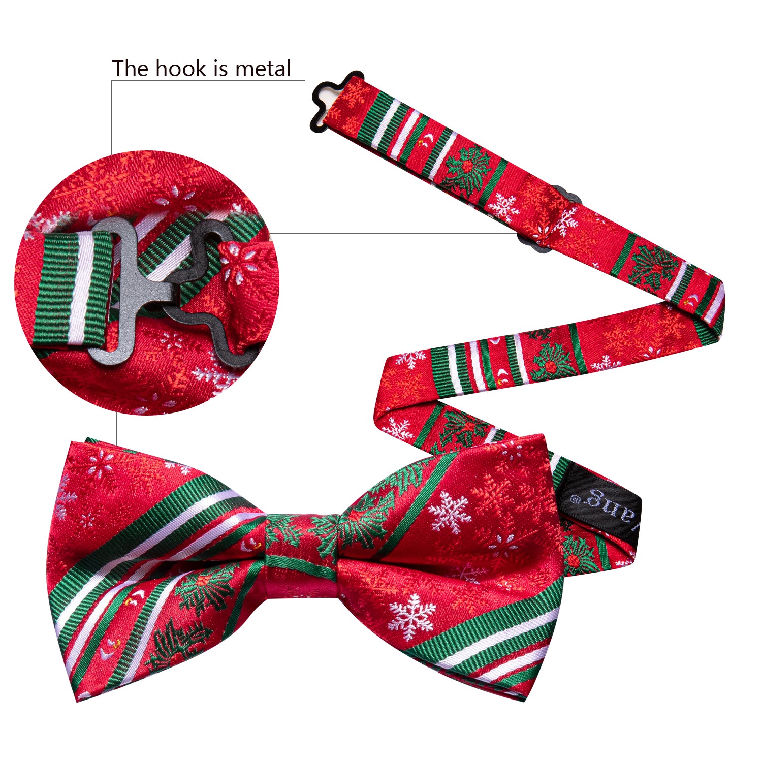 Christmas Red Green Xmas Pattern Pre Tied Bow Tie Hanky Cufflinks Set