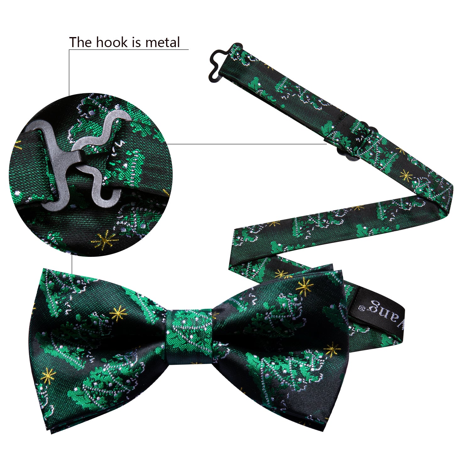 Christmas Green Xmas Tree Pre Tied Bow Tie Hanky Cufflinks Set