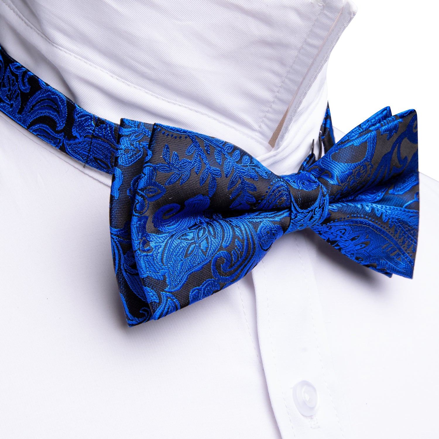 Peacock Blue Paisley Pre-tied Bow Tie Hanky Cufflinks Set