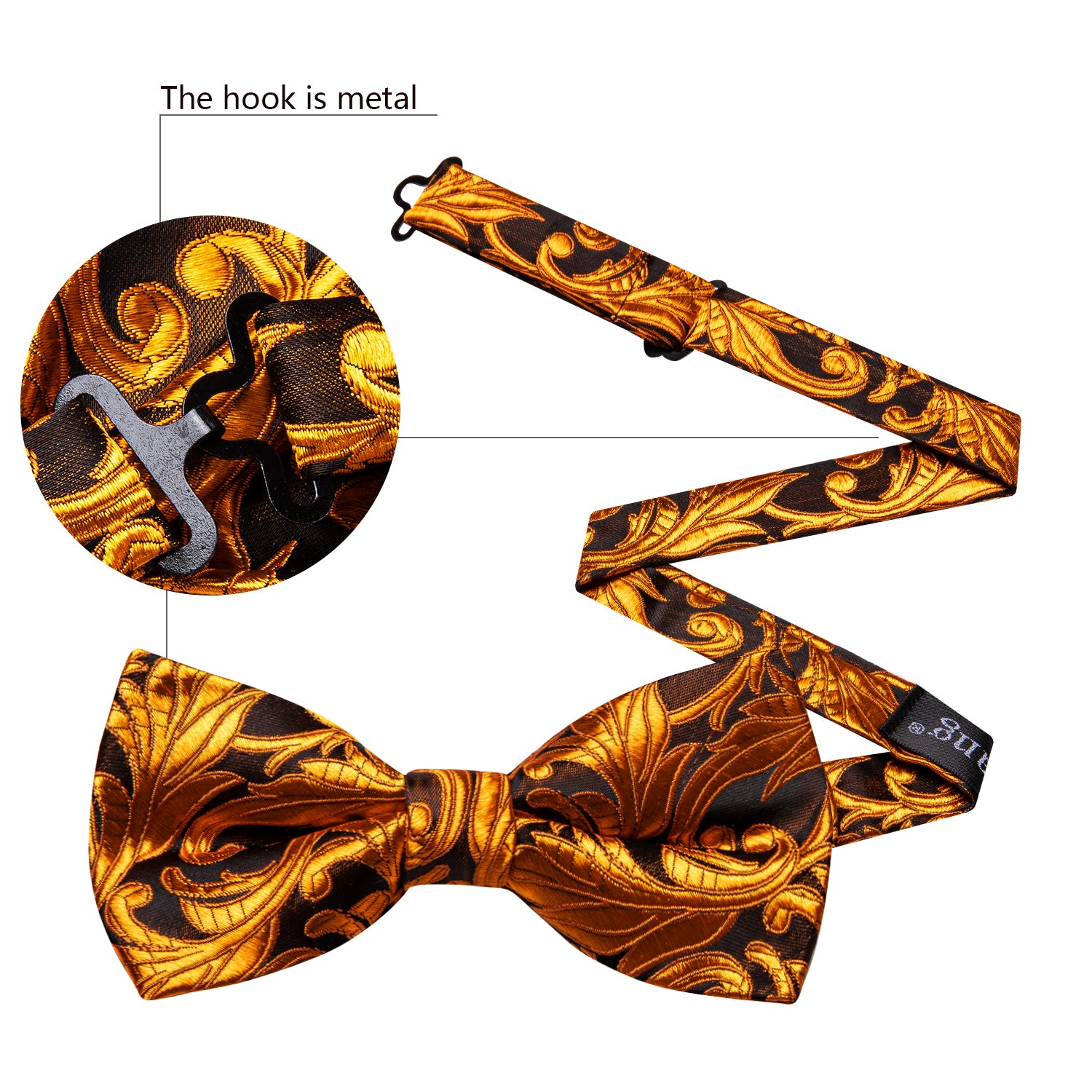 Brown Orange Floral Pre-tied Bow Tie Hanky Cufflinks Set