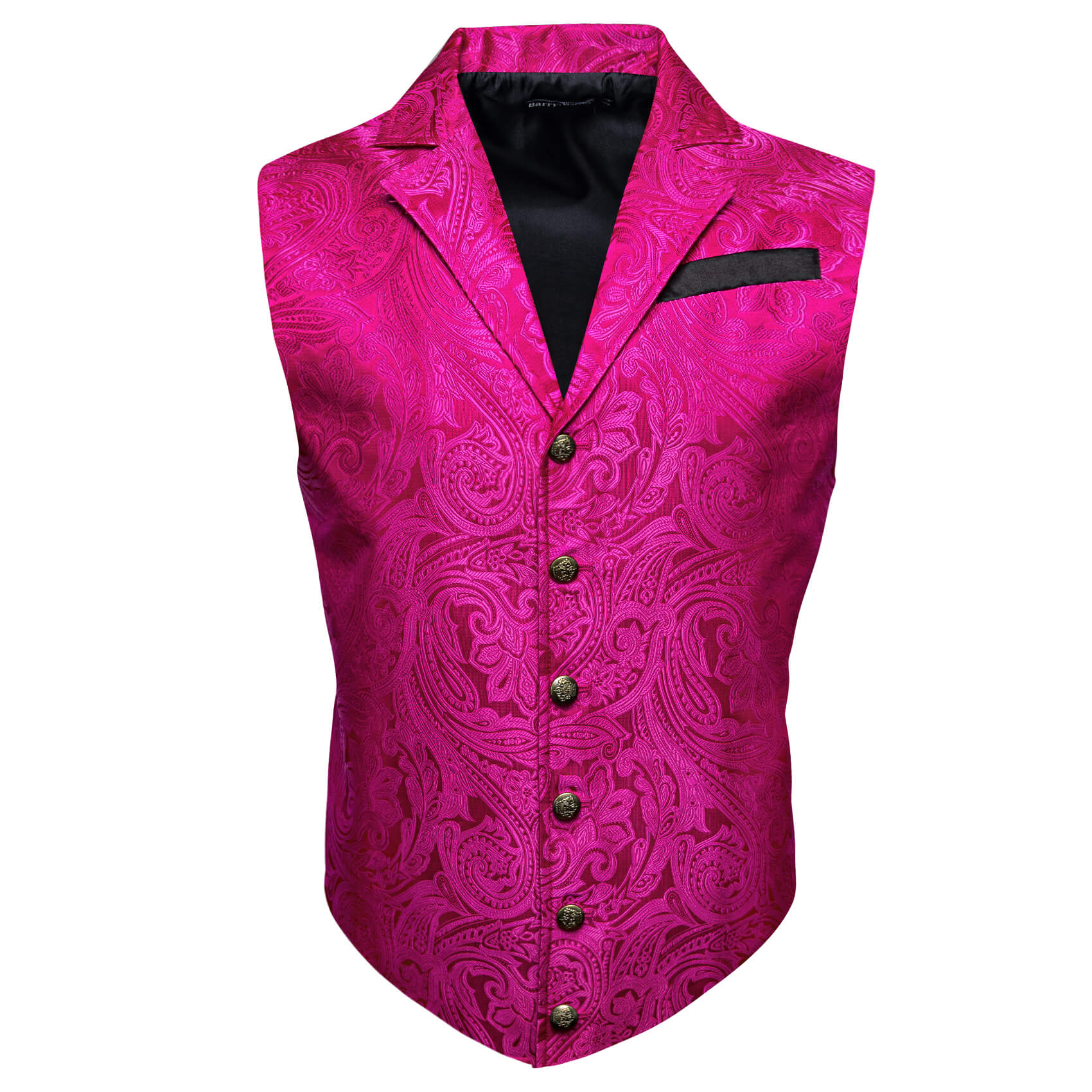  Hot Pink Paisley Mens Button Up Vest suit pin pink and black vest