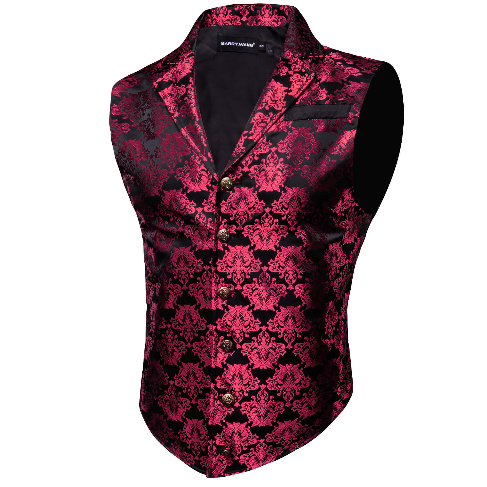 Barry Wang Wine Red Jacquard Black Mens Button Up Vest