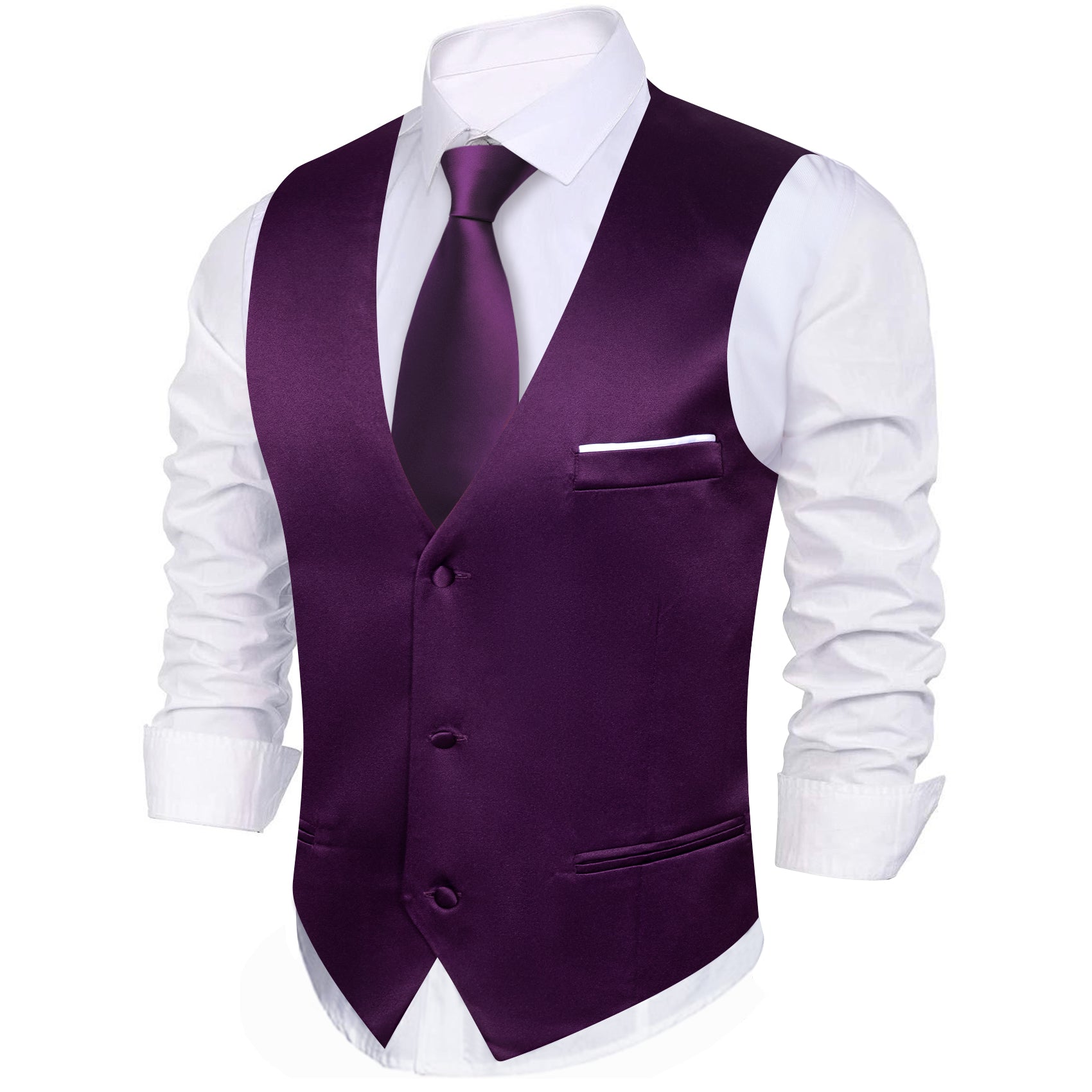 Luxury Purple Solid Silk Waistcoat Vest for Business