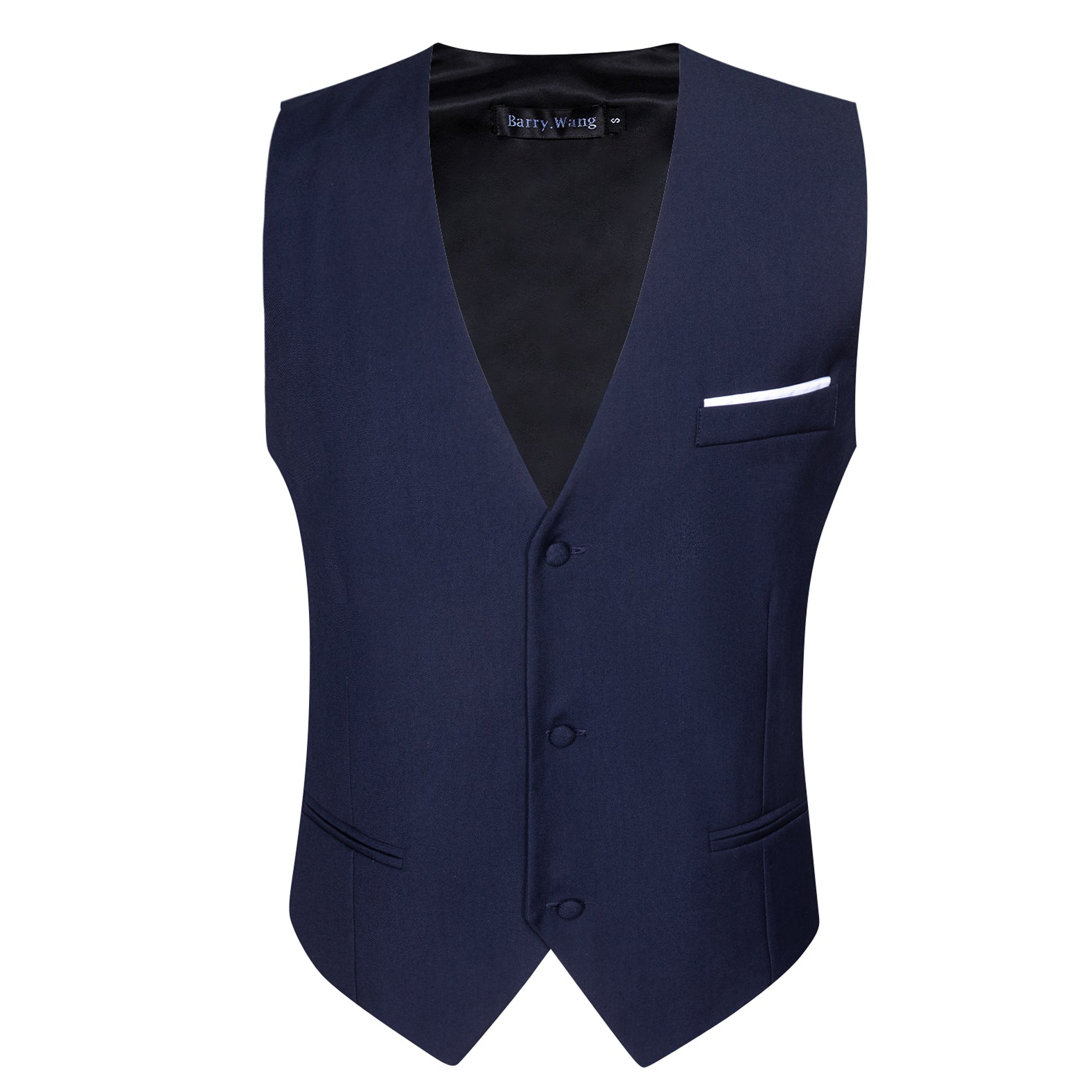 Men's Navy Blue Solid Necktie Bowtie Hanky Cufflinks Waistcoat Vest Set