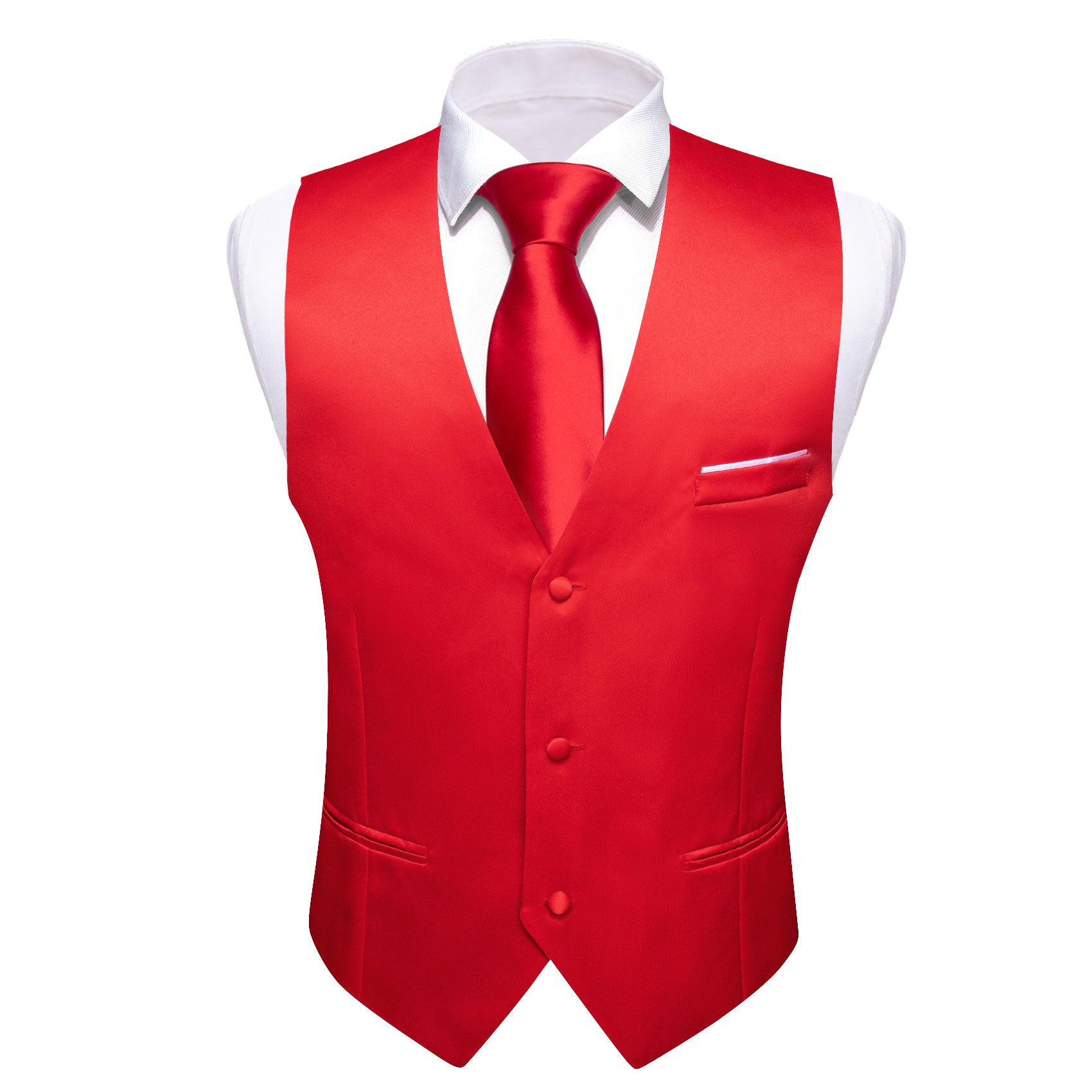 Barry.Wang Men s Work Vest Red Solid Silk Business Vest Suit M