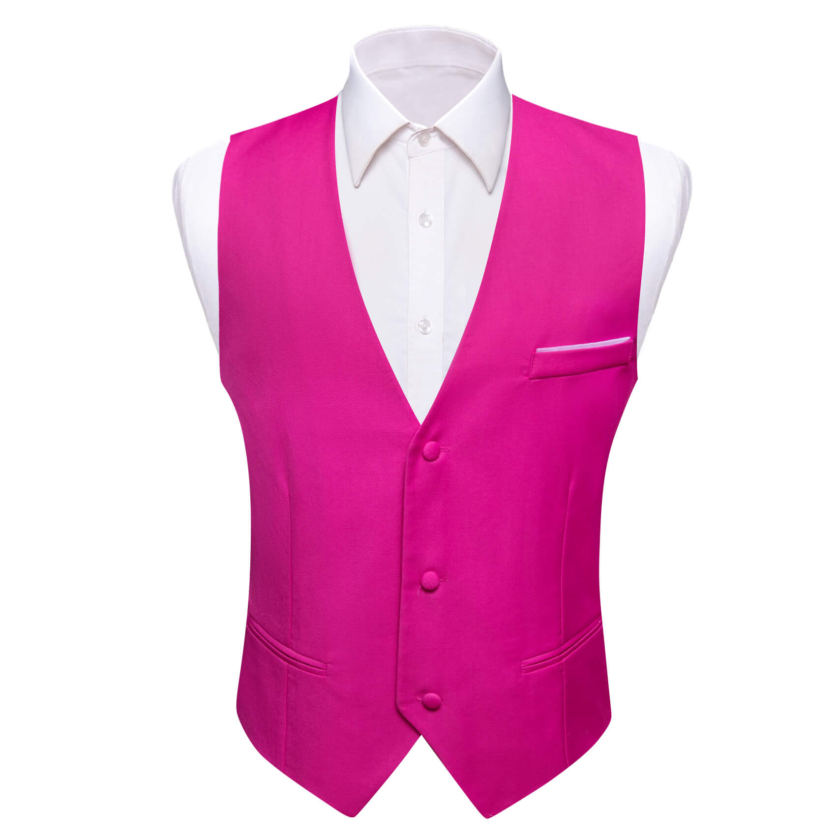 Mens Waistcoat Deep Pink Solid No Collar Vest for Party suit pin