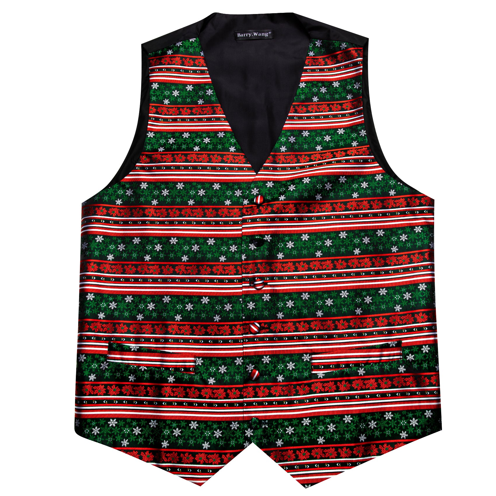 Barry.wang Men's Vest Red Green Christmas Element Silk Tie Vest Set