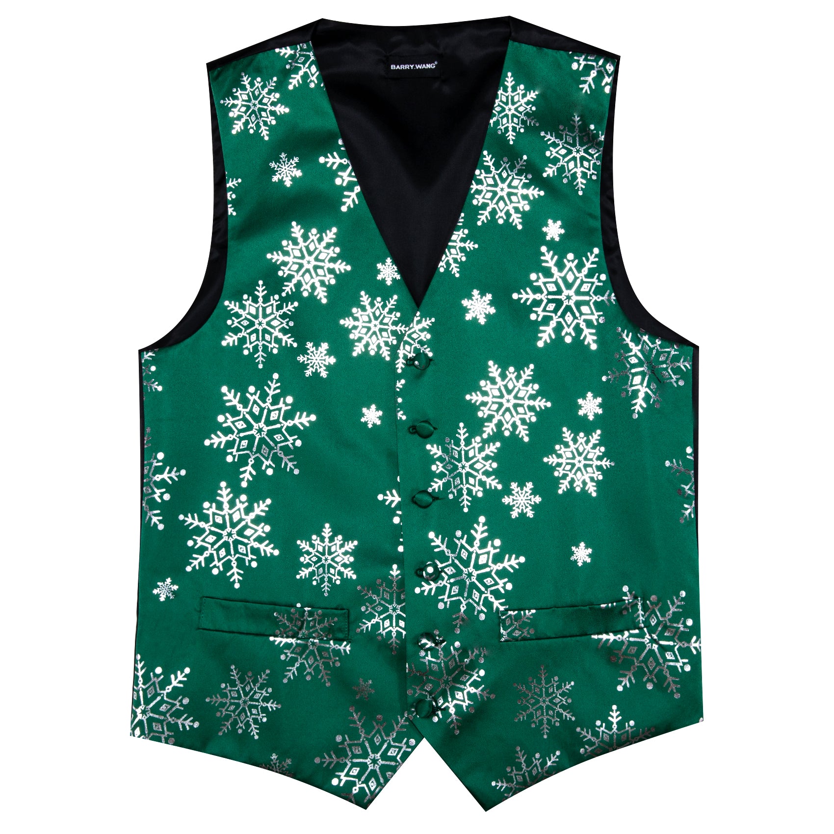 Christmas Green White Xmas Snowflake Waistcoat Vest Tie Hanky Cufflinks Set