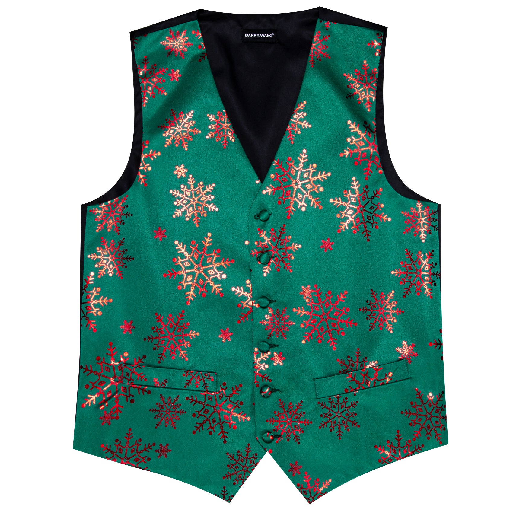 Christmas Green Red Xmas Snowflake Waistcoat Vest Tie Hanky Cufflinks Set