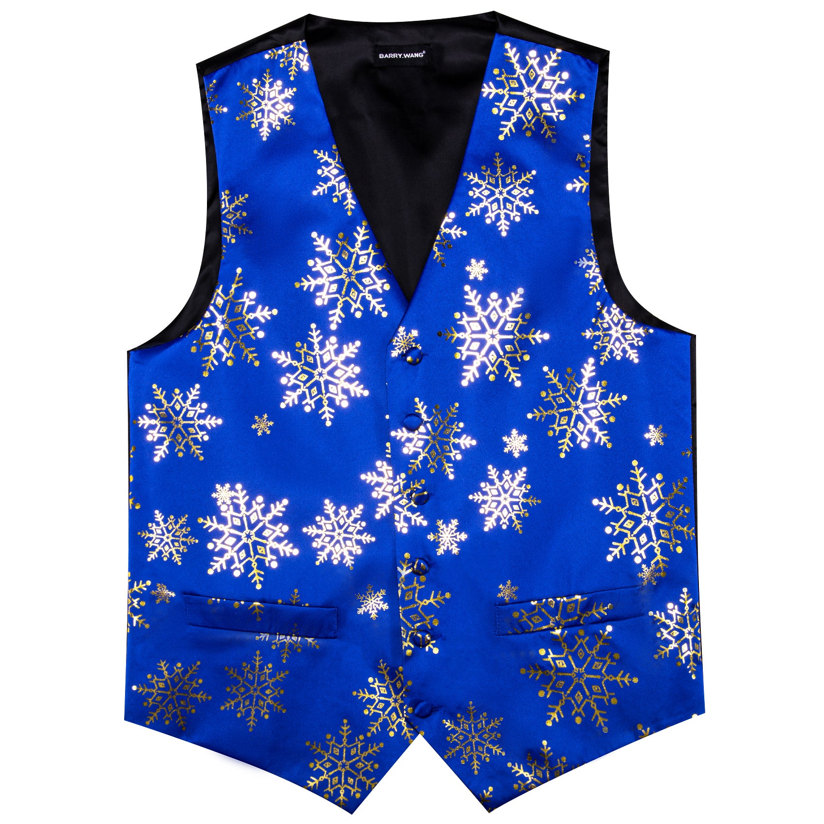 Christmas Blue Gold Xmas Snowflake Waistcoat Vest Tie Hanky Cufflinks Set