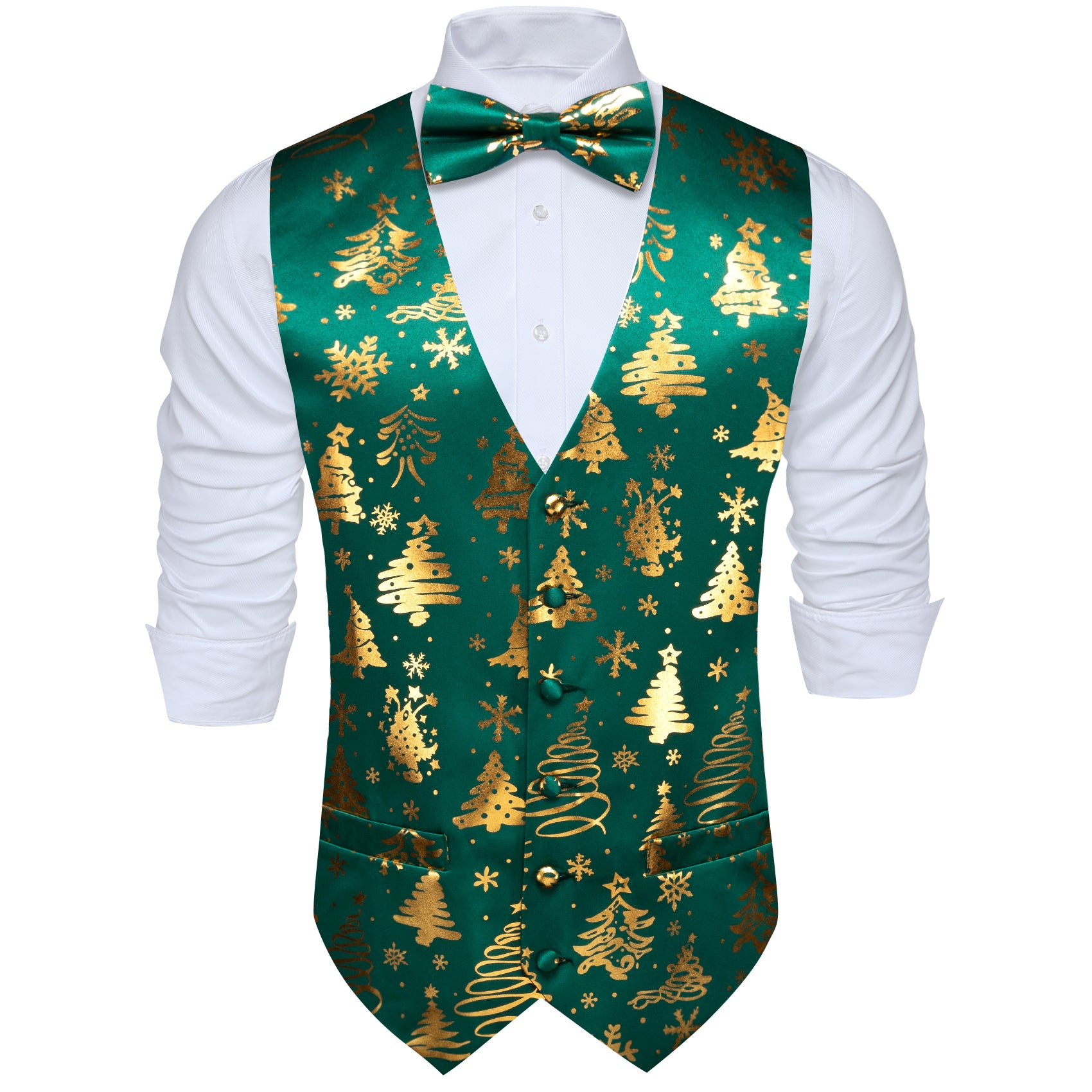 Christmas Green Gold Xmas Tree Bowtie Waistcoat Vest Set