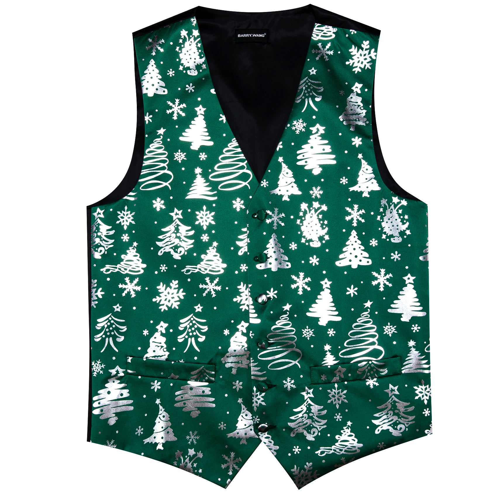 Christmas Green White Xmas Pattern Waistcoat Vest Bowtie Set