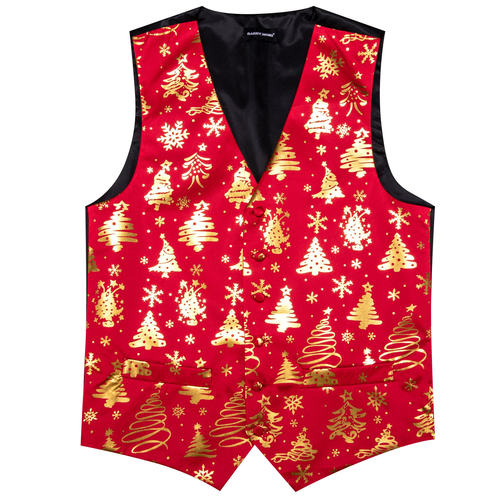 Christmas Red Gold Xmas Pattern Waistcoat Vest Bowtie Set