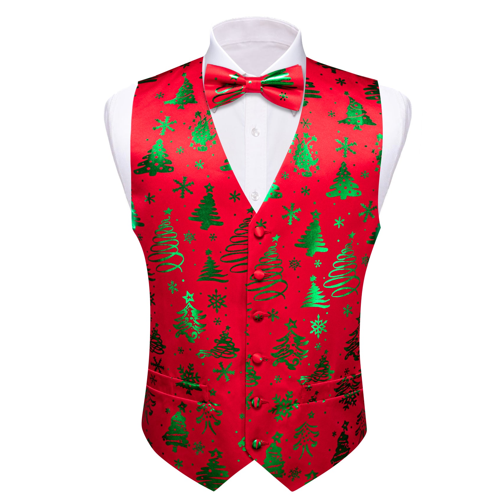 Christmas Red Green Xmas Tree Bowtie Waistcoat Vest Set