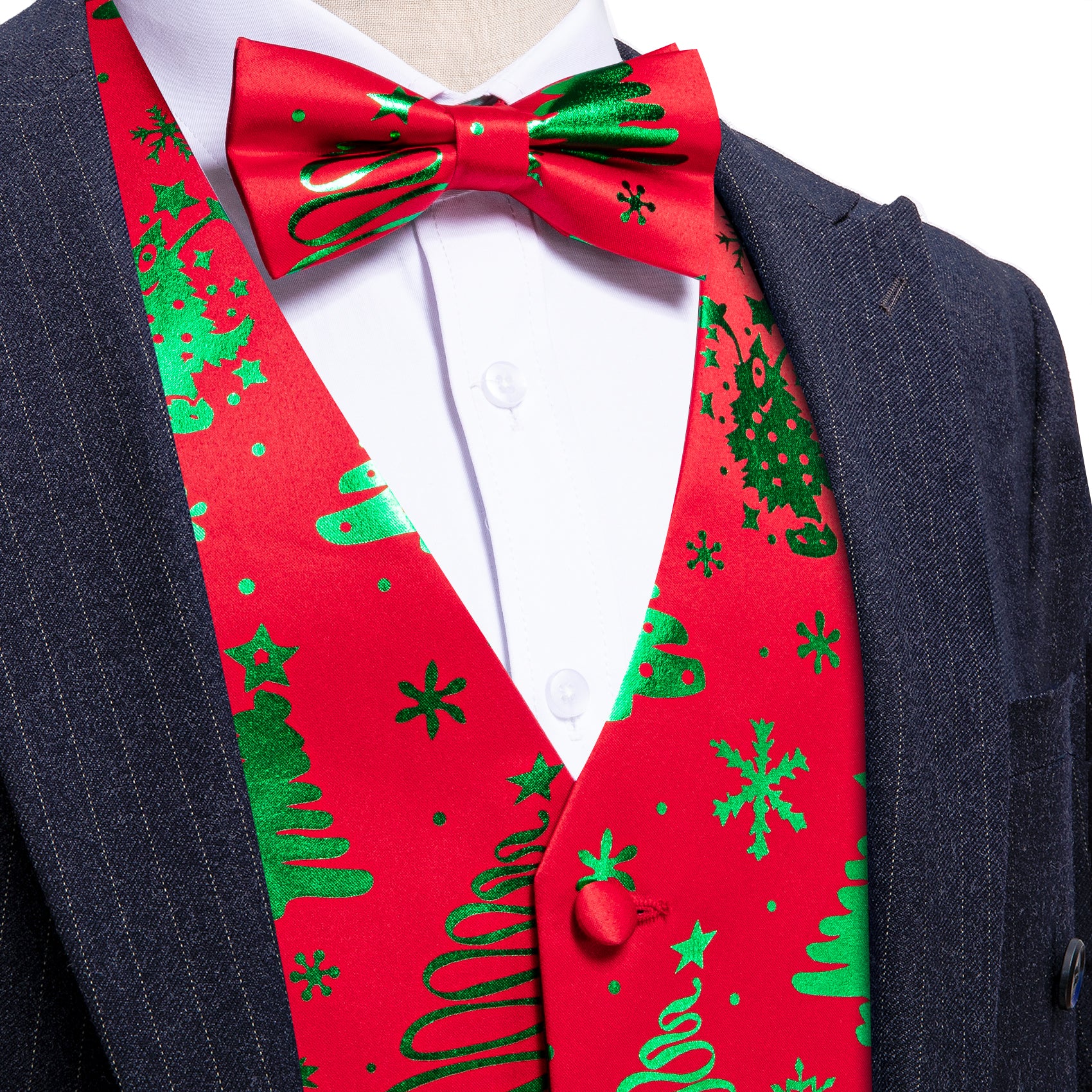 Christmas Red Green Xmas Tree Bowtie Waistcoat Vest Set