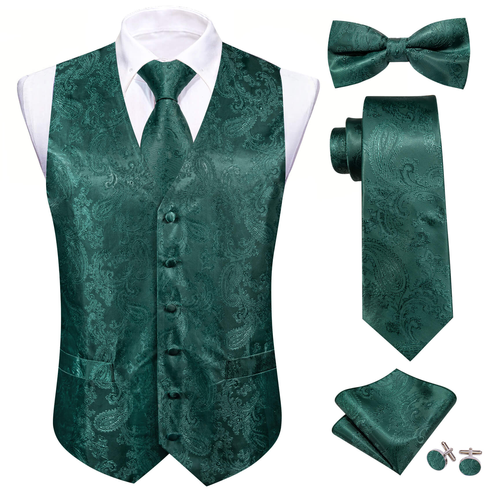 ForestGreen Paisley Vest short sleeve with vest wedding