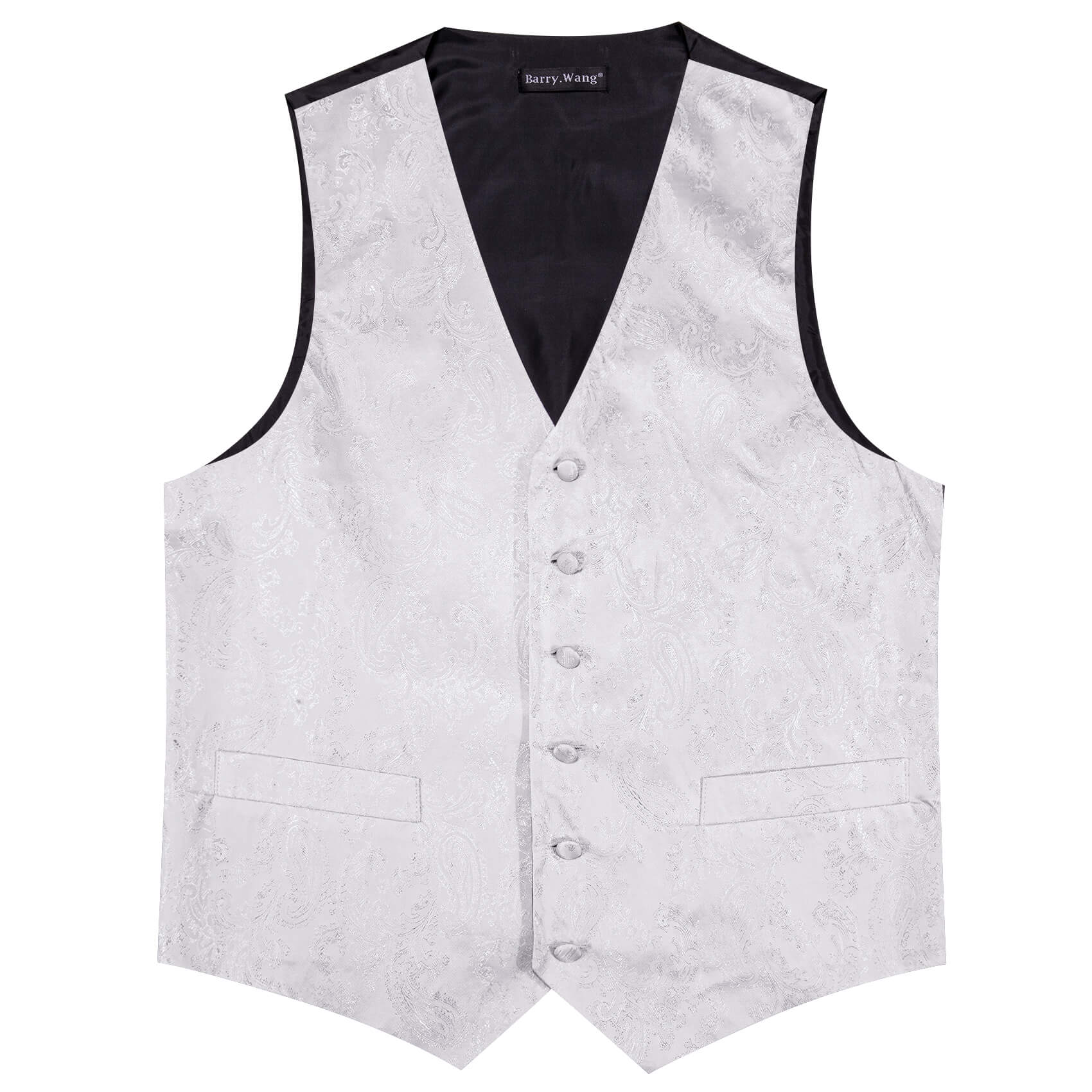 Barry Wang 5pcs Mens Waistcoat Set GhostWhite Paisley Vest