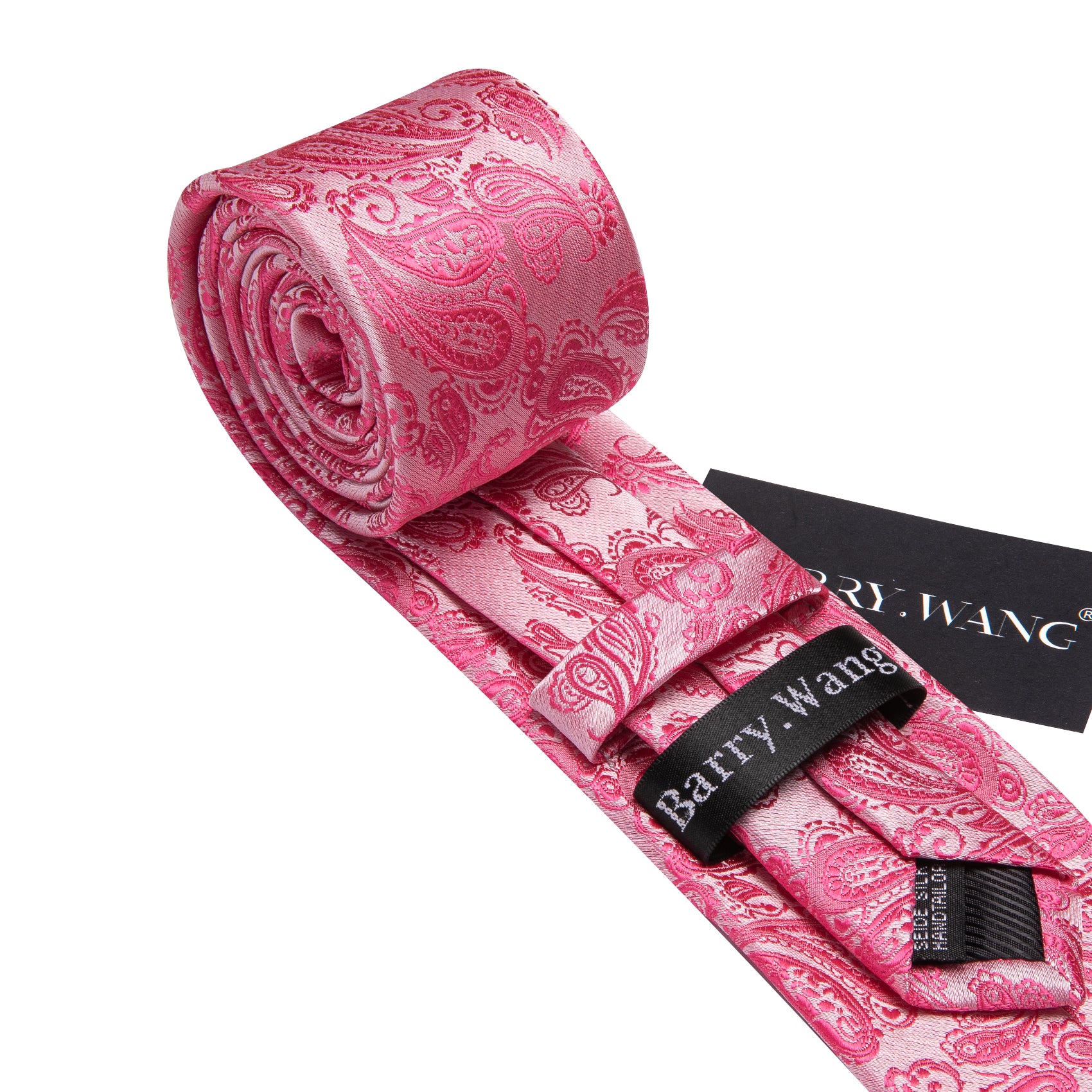 Deep Pink Paisley 63" Extra Long Tie Hanky Cufflinks Set