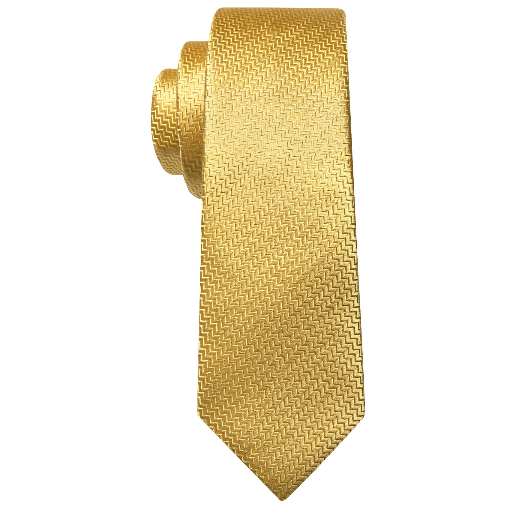 Men's Yellow Necktie Jacquard Ripple Silk 63 Inches Tie Set