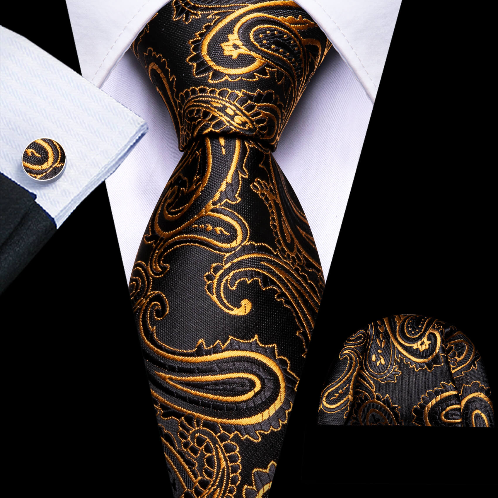 black gold paisley tie