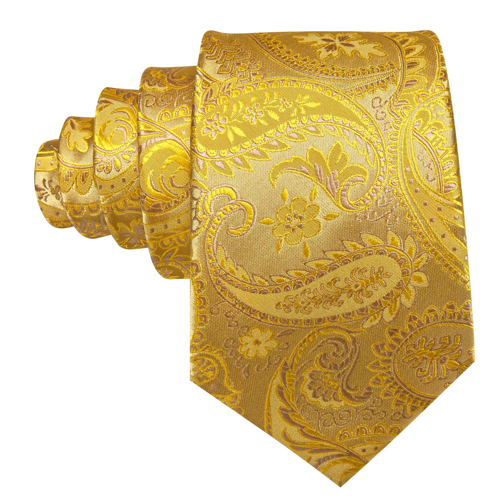 Yellow Paisley Silk Tie Pocket Square Cufflinks Set