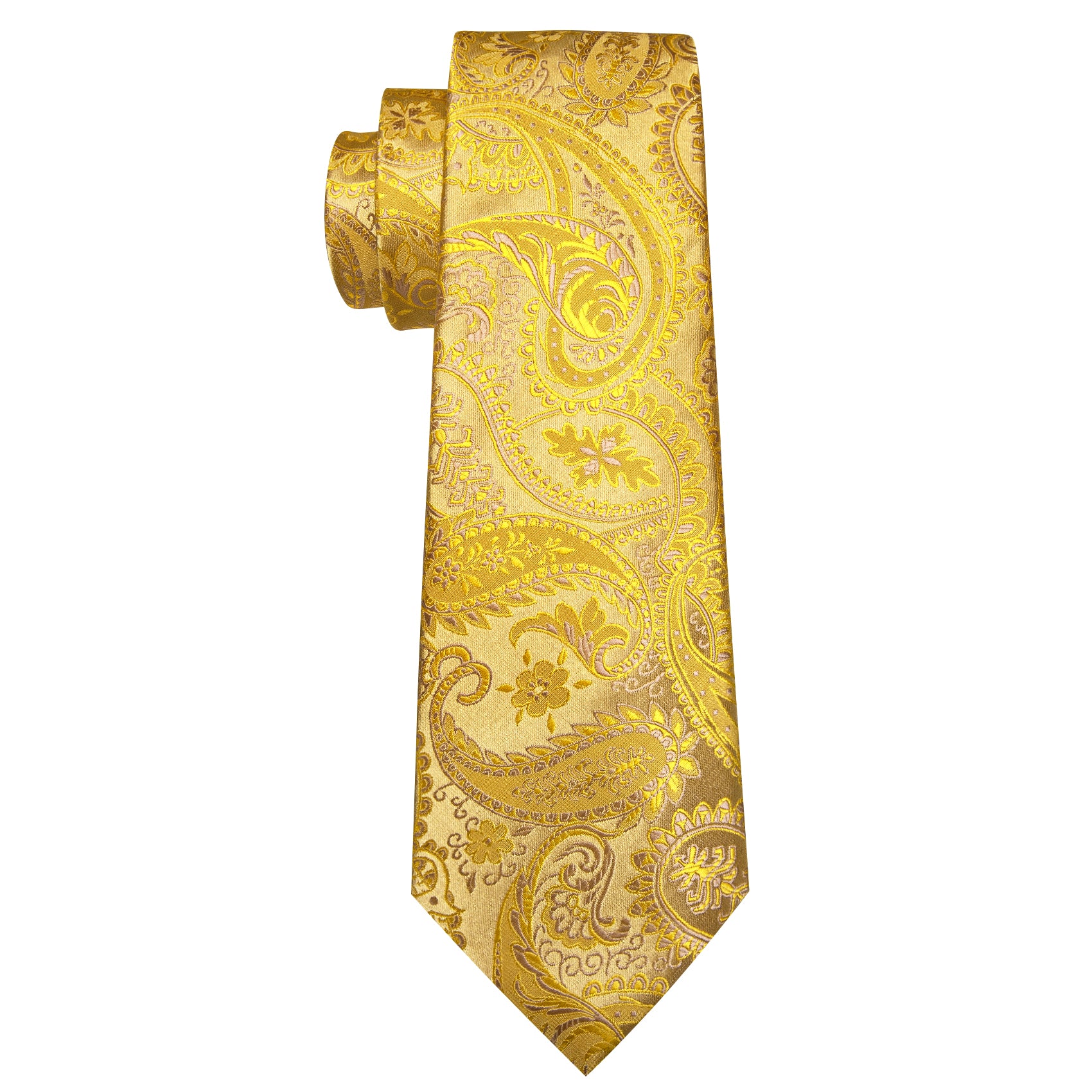 Yellow Paisley Silk Tie Pocket Square Cufflinks Set