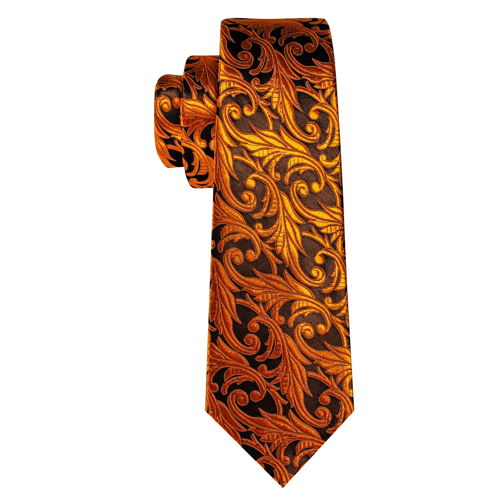  Burnt Orange Necktie Paisley Tie Handkerchief Cufflinks Set