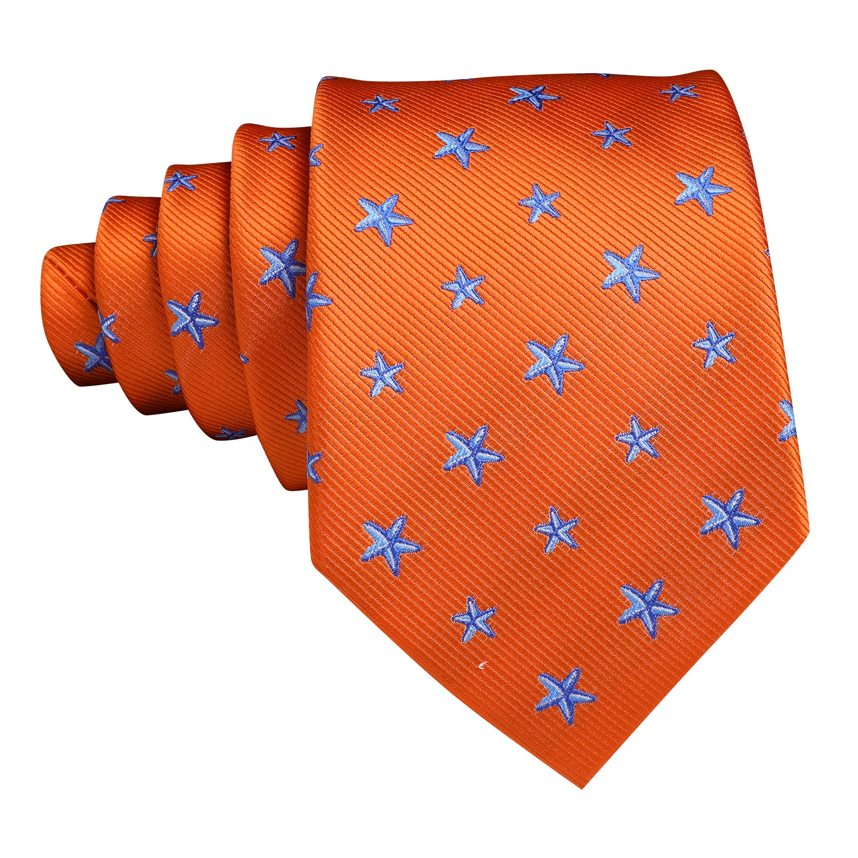 Orange Blue Star Silk Tie Pocket Square Cufflinks Set