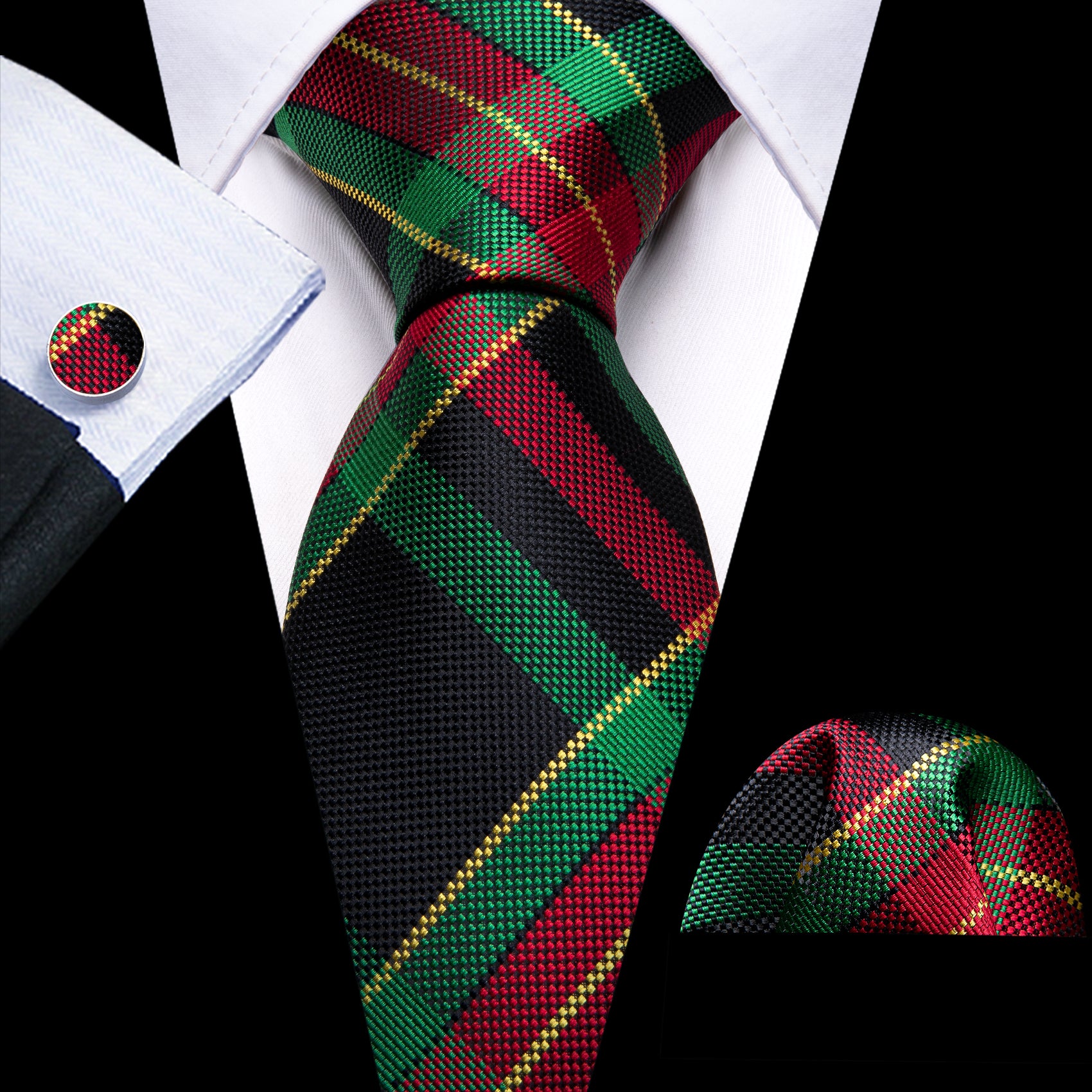 suit and tie Men's black red Green Christmas tie set 