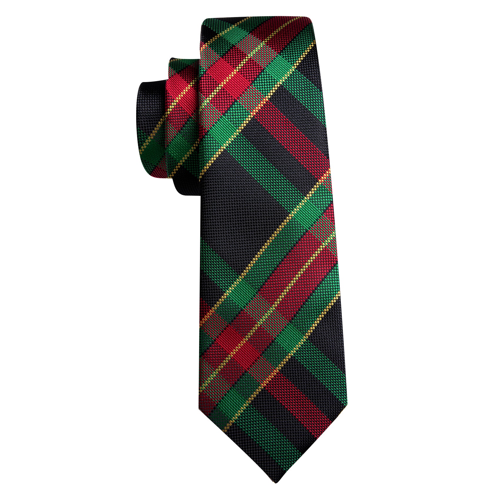 Mens Necktie Green Red Stripes Woven Scottish Plaid Tie Set