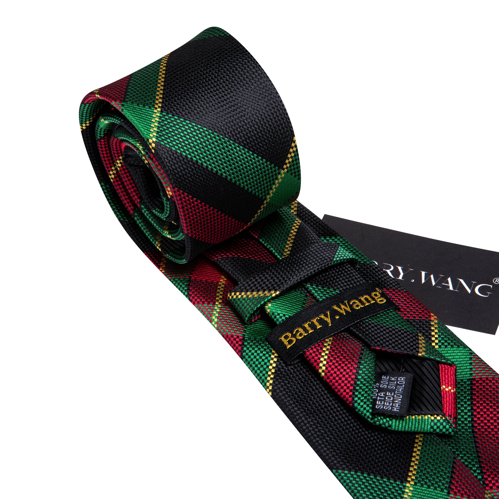 Mens Necktie Green Red Stripes Woven Scottish Plaid Tie Set