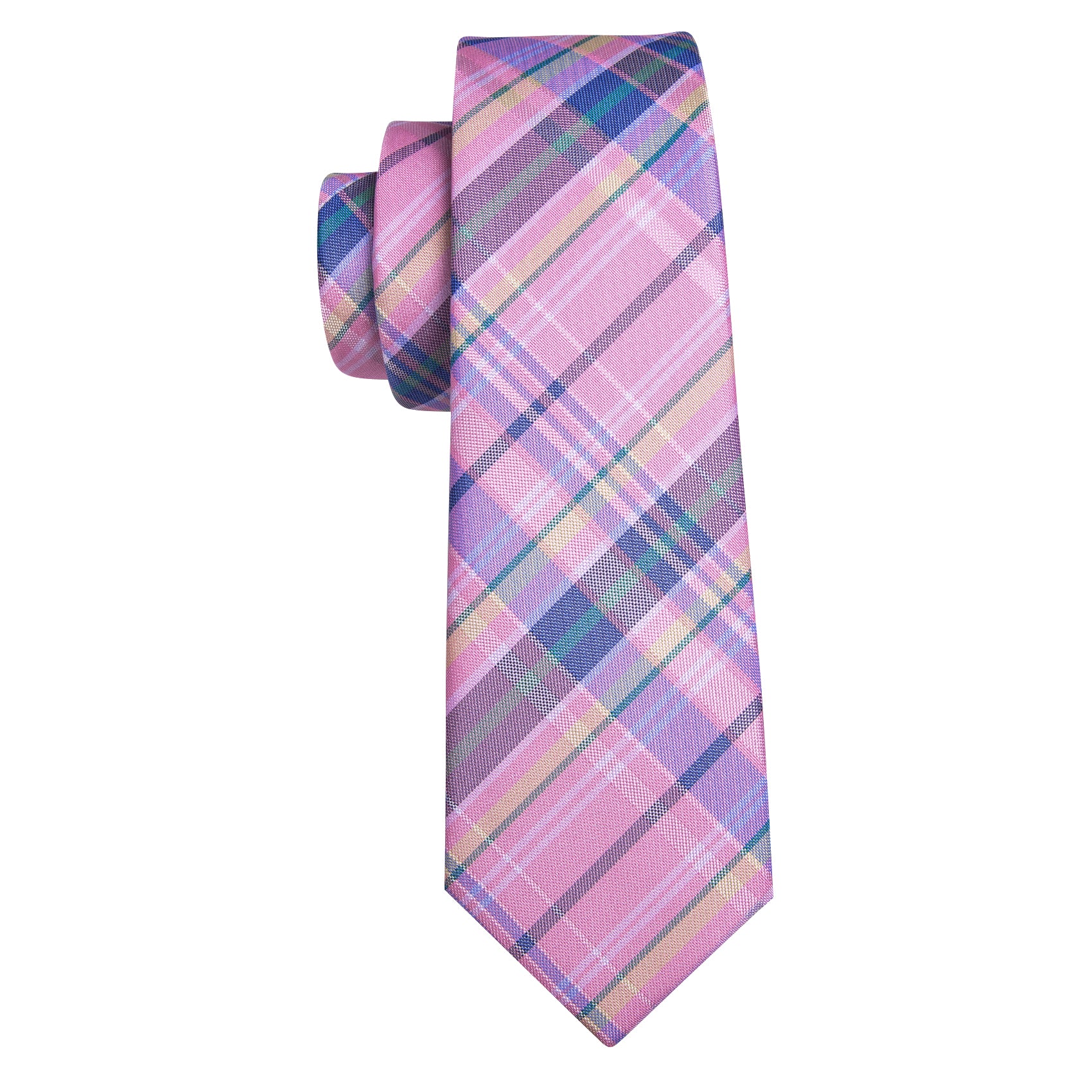 Pink Blue Striped Silk Tie Pocket Square Cufflinks Set