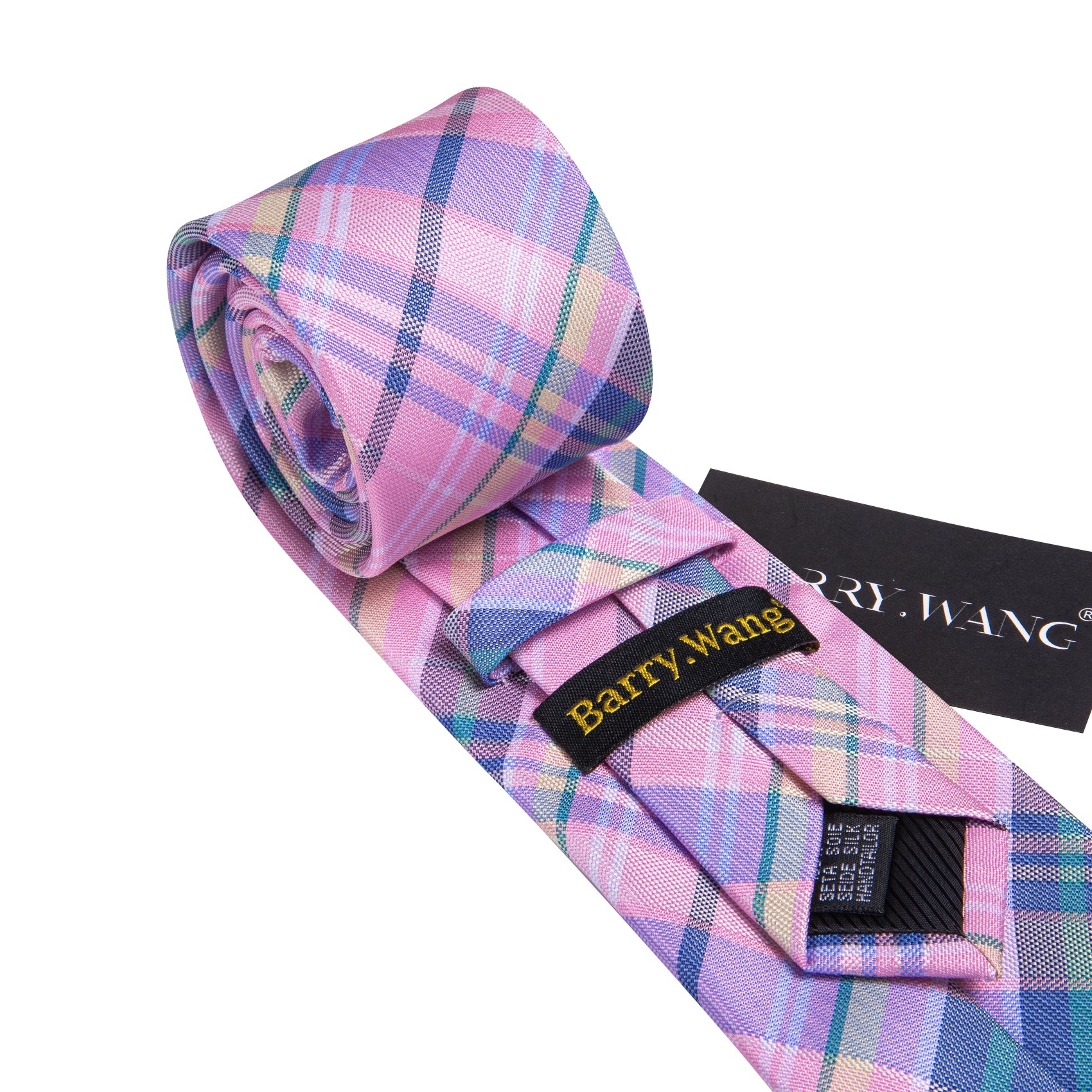 Pink Blue Striped Silk Tie Pocket Square Cufflinks Set