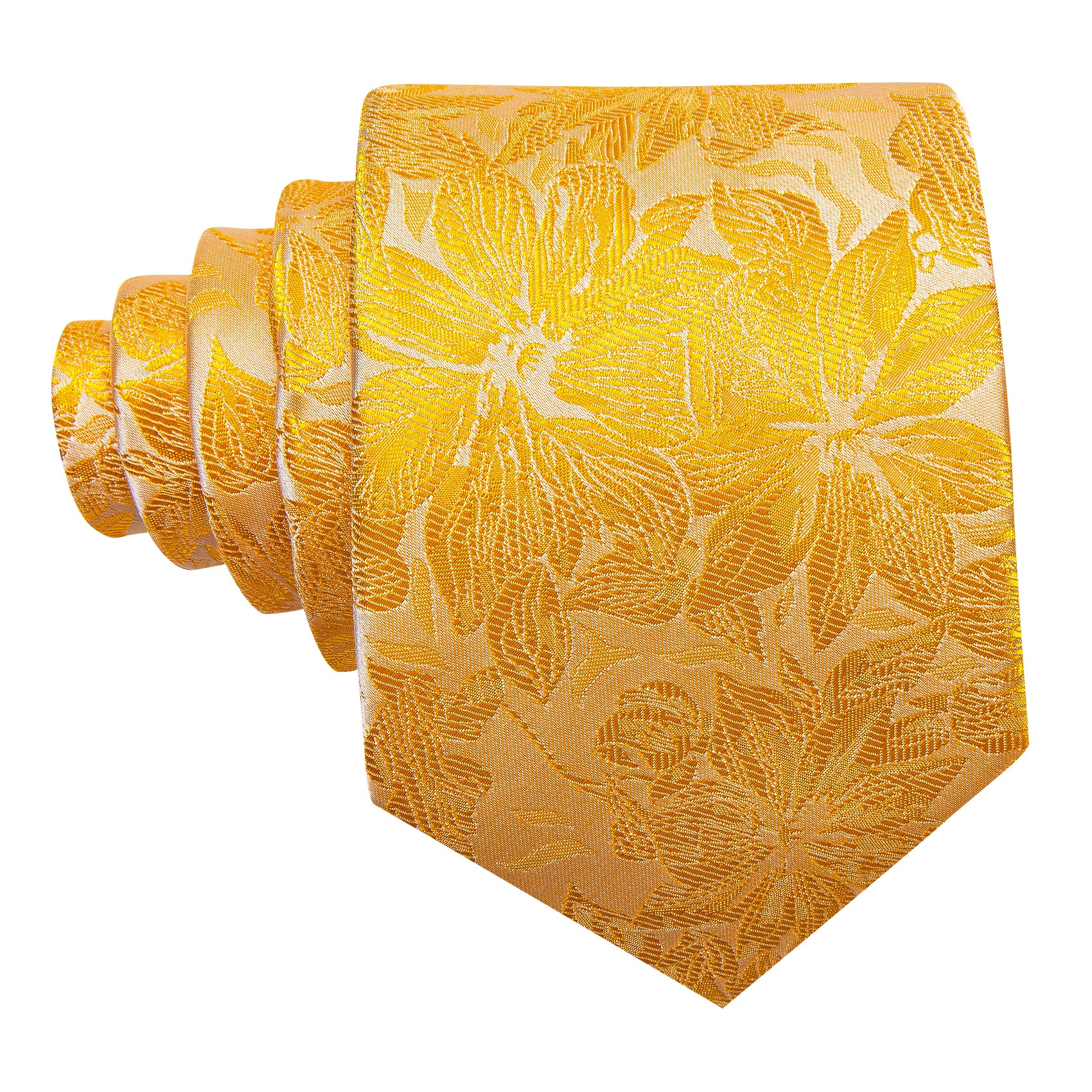 Gold Yellow Floral Silk Mens Tie Handkerchief Cufflinks Set