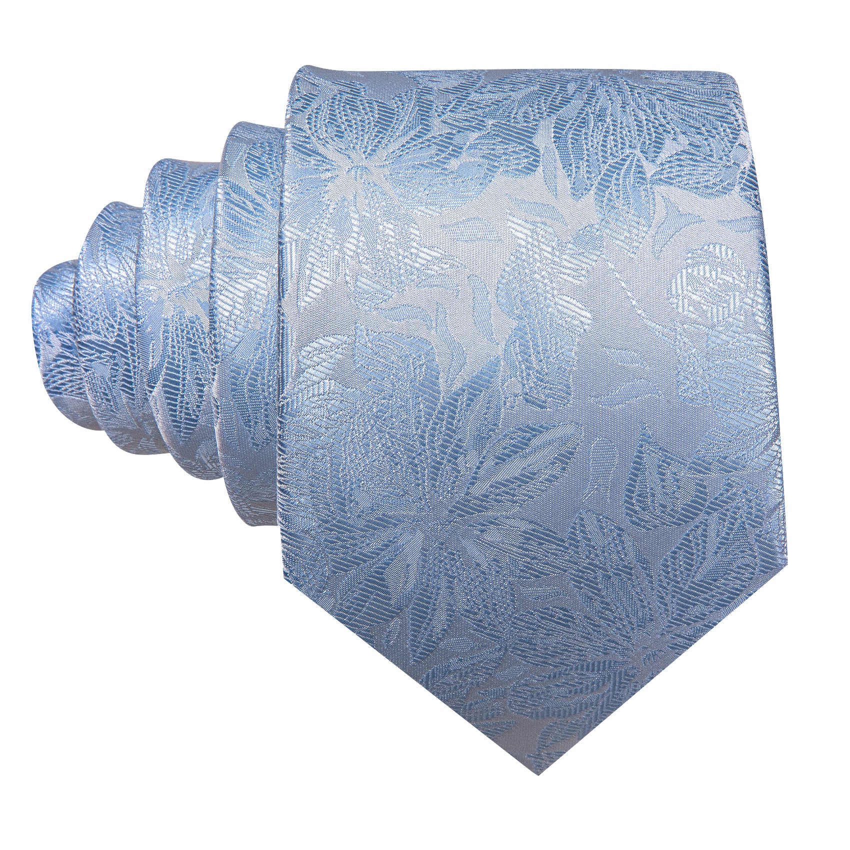 Light Blue Paisley Silk Tie Handkerchief Cufflinks Set