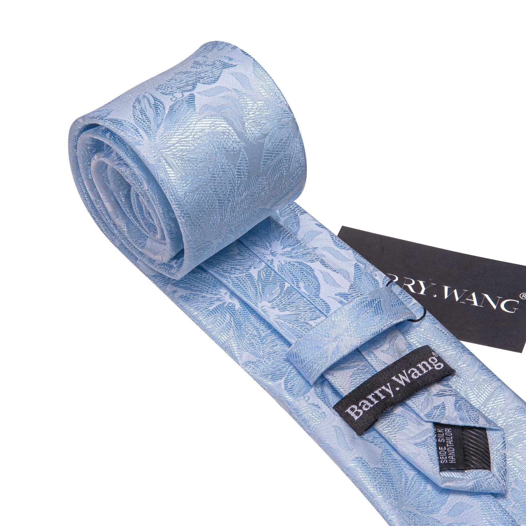 Light Blue Paisley Silk Tie Handkerchief Cufflinks Set