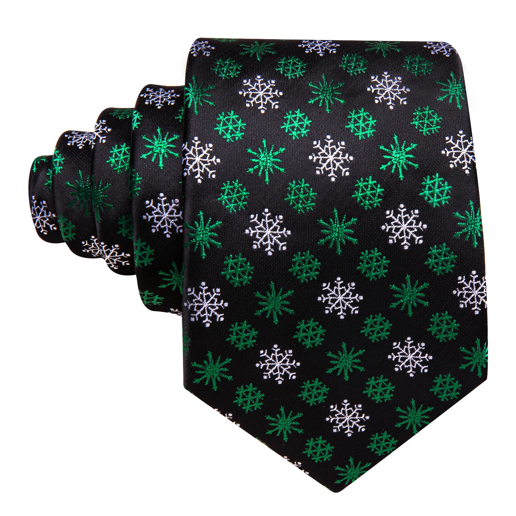 Christmas Tie Black Green White Snowflake Silk Tie Handkerchief Cufflinks Set