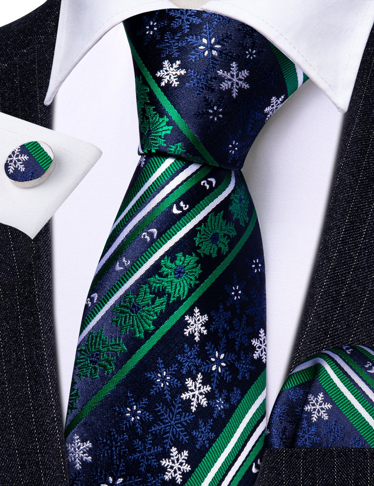 mens navy blue tie gren ties white snowflake novelty men's necktie 