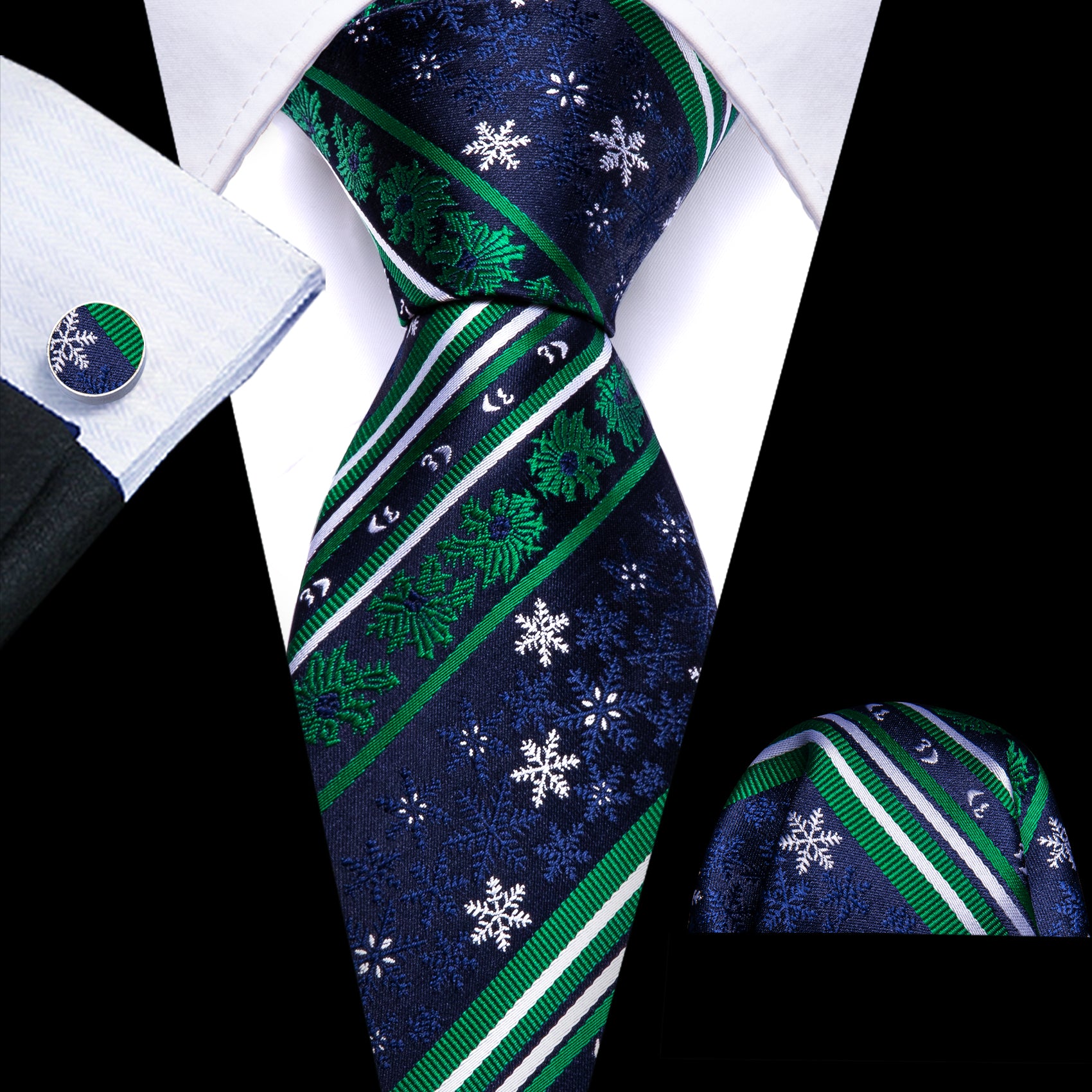 mens navy blue tie gren ties white snowflake novelty men's necktie 