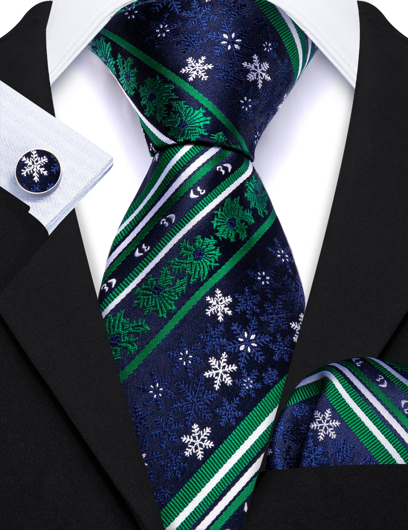 mens navy blue tie gren ties white snowflake novelty men's necktie 