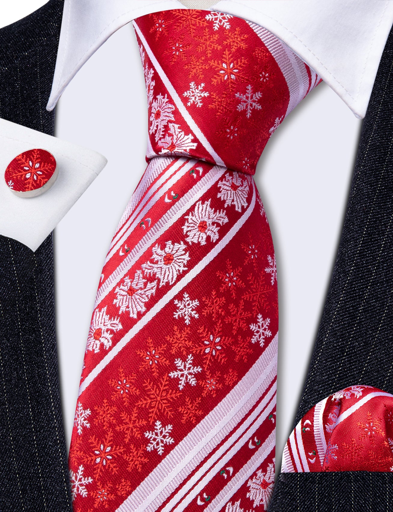 pocket square red Christmas necktie for men 