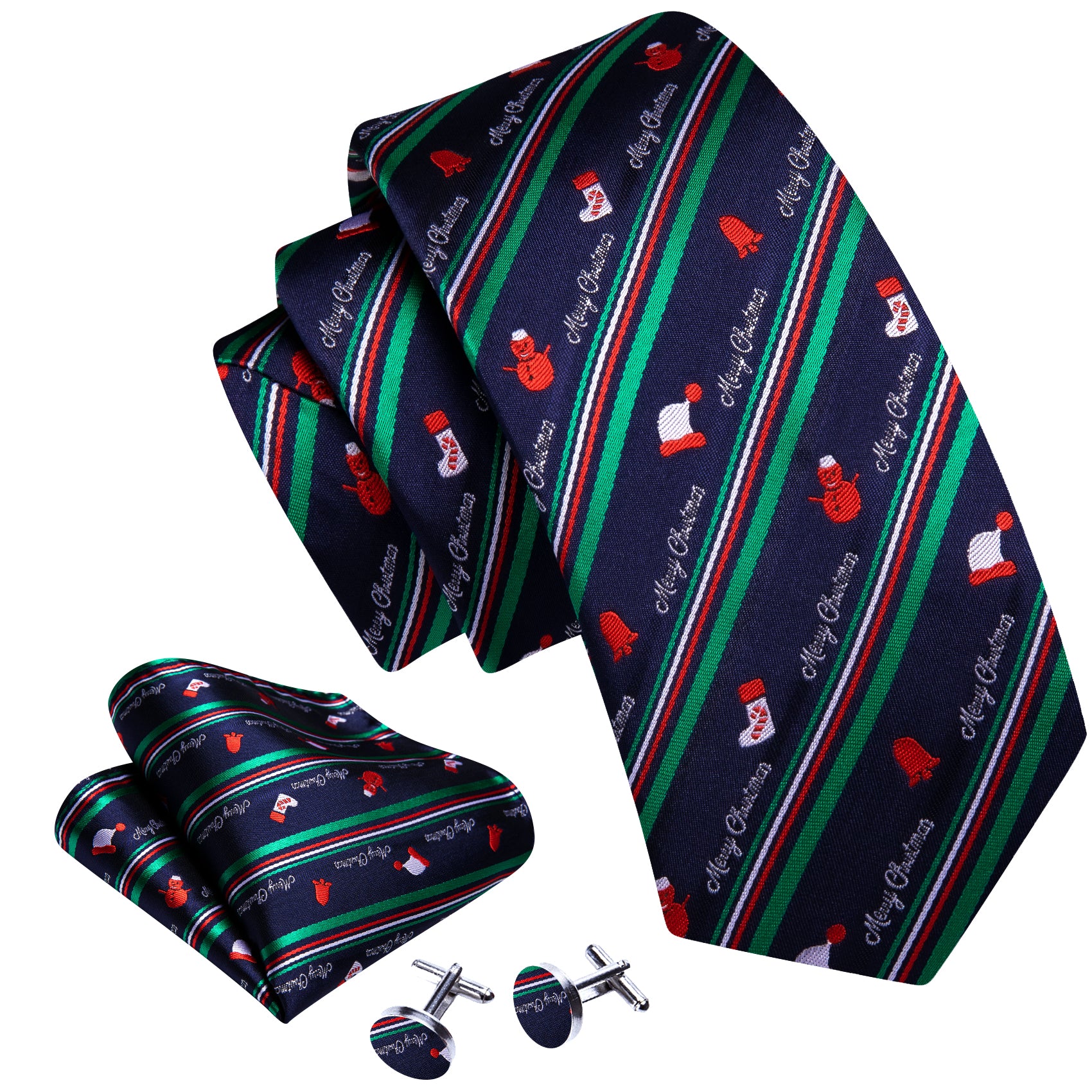 Christmas necktie  navy blue tie Green stripes red little chiristmas pattern men's festival necktie 