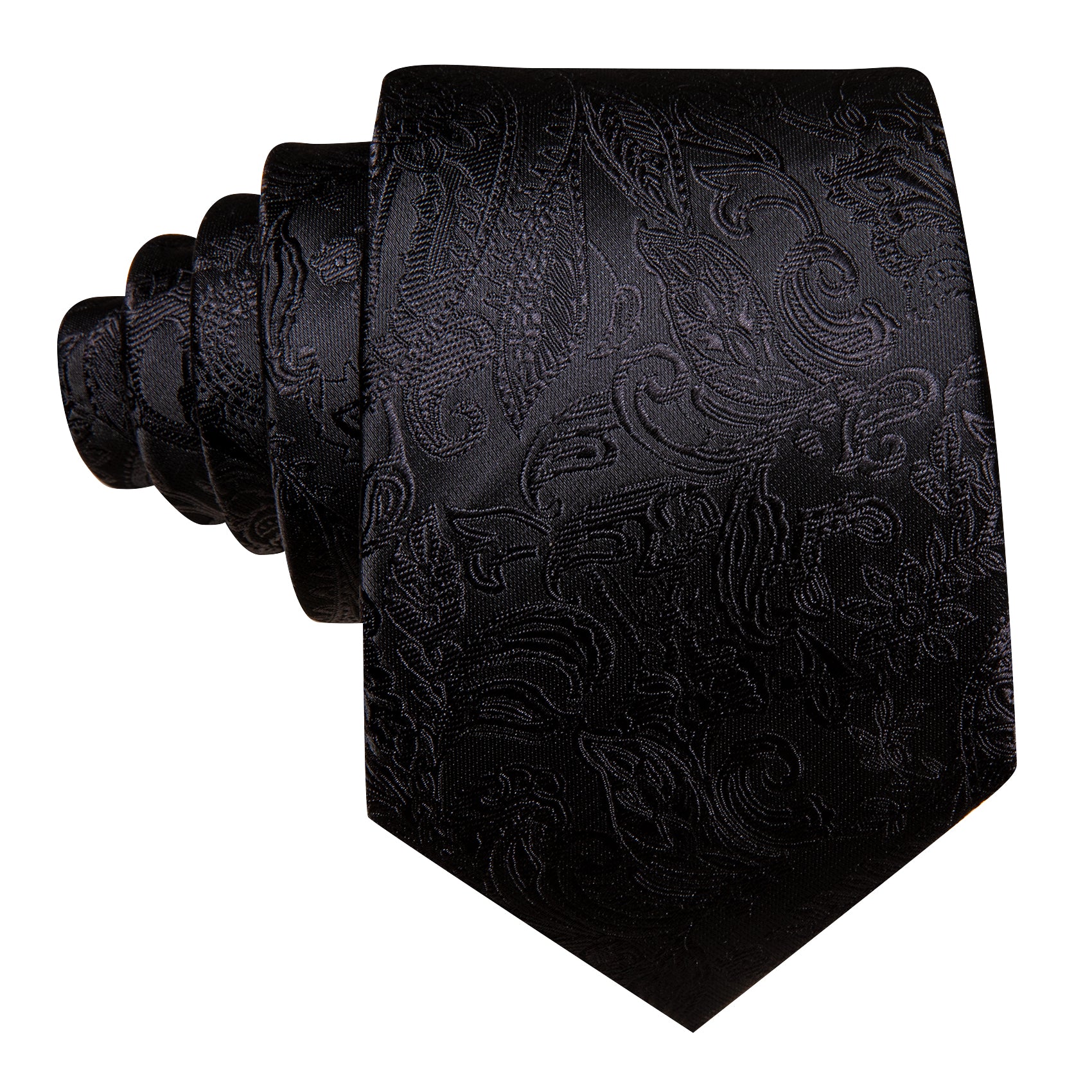 Formal Black Paisley Silk Tie Handkerchief Cufflinks Set