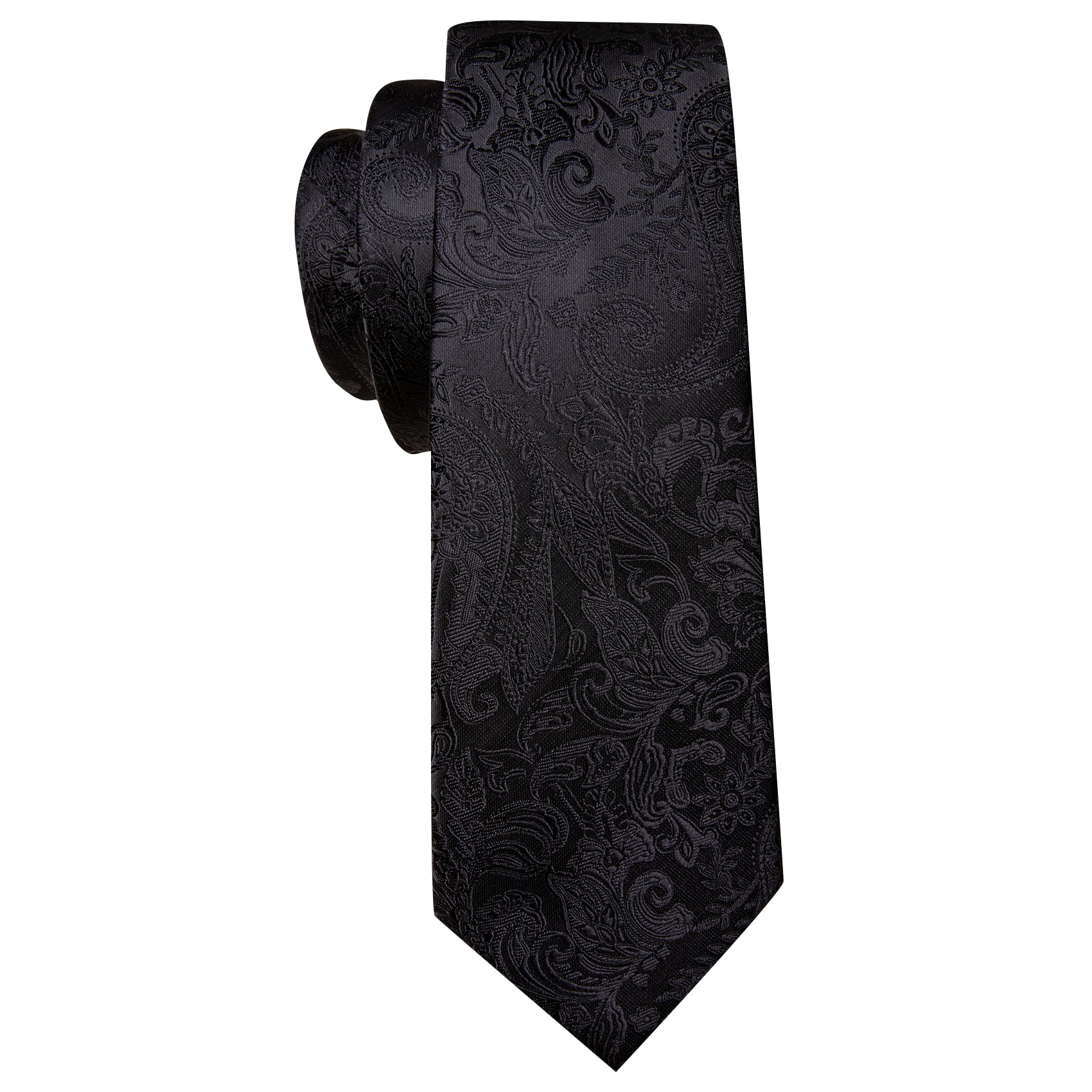 Formal Black Paisley Silk Tie Handkerchief Cufflinks Set