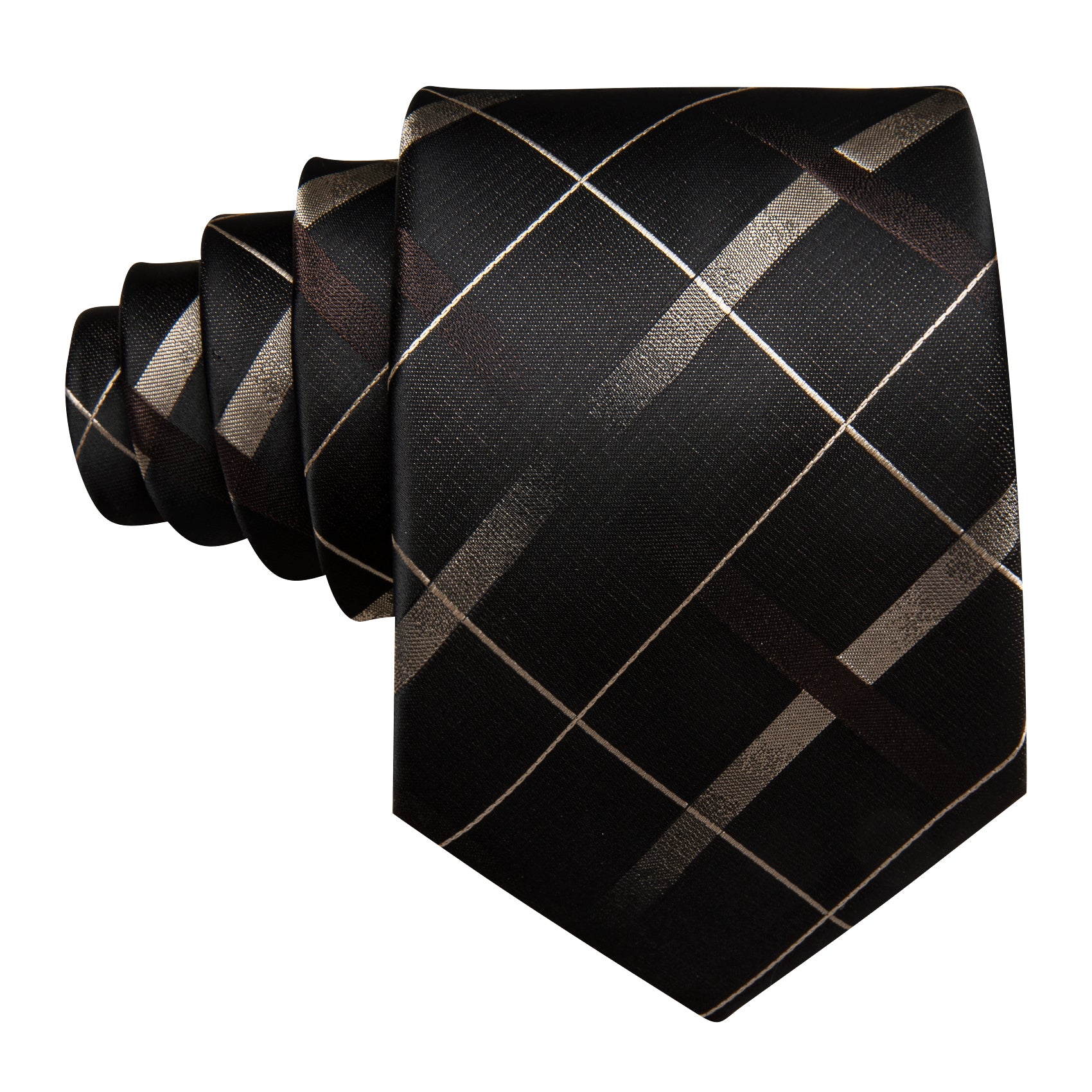  Brown Black Striped Silk Men Tie Handkerchief Cufflinks Set