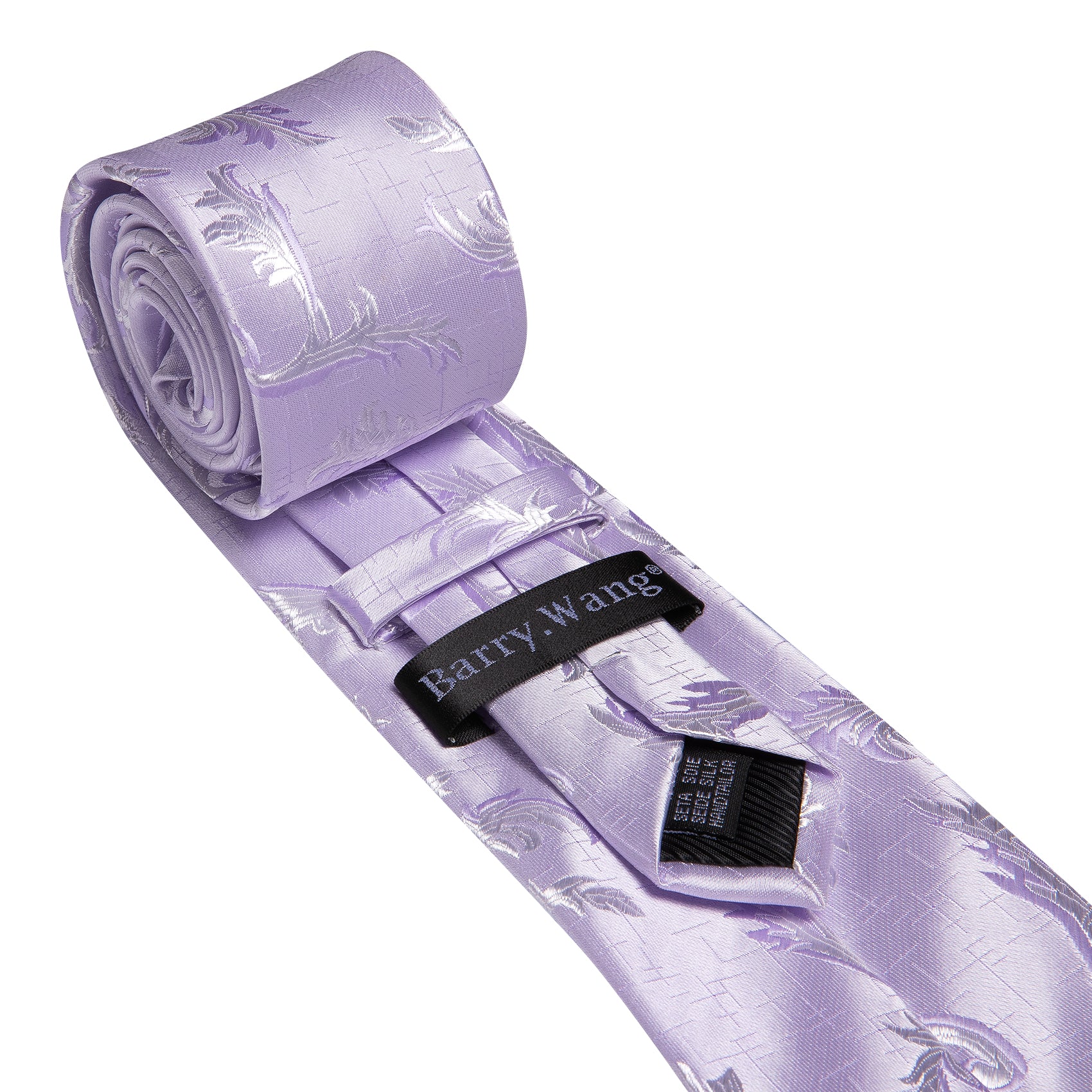 Mens Light Purple Ties Silk Floral Tie Hanky Cufflinks Set