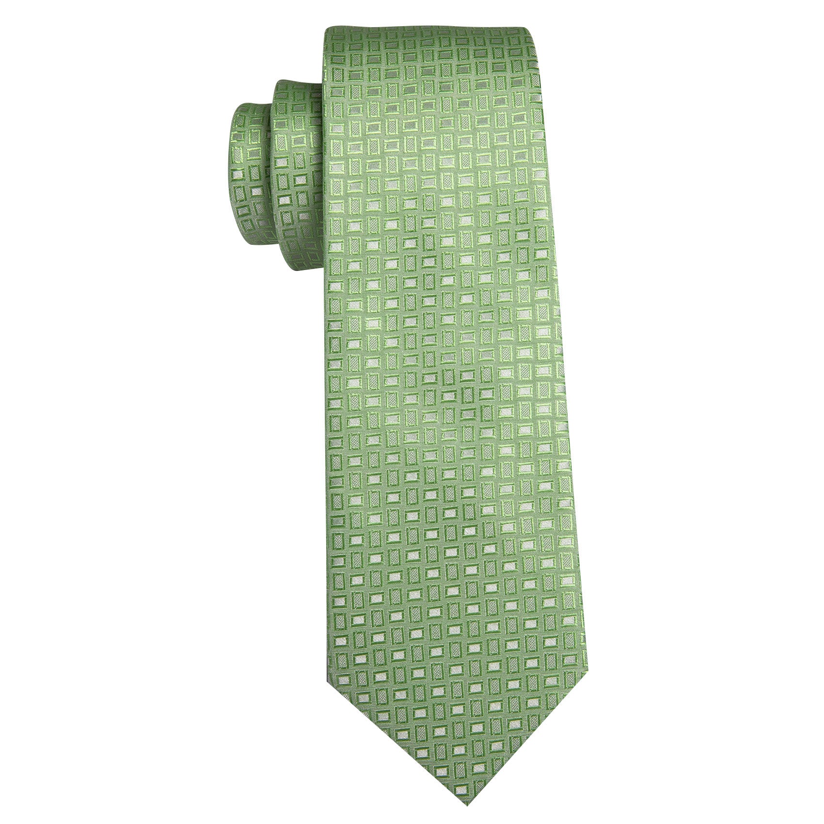 Barry Wang Green Plaid Silk Tie Pocket Square Cufflinks Set