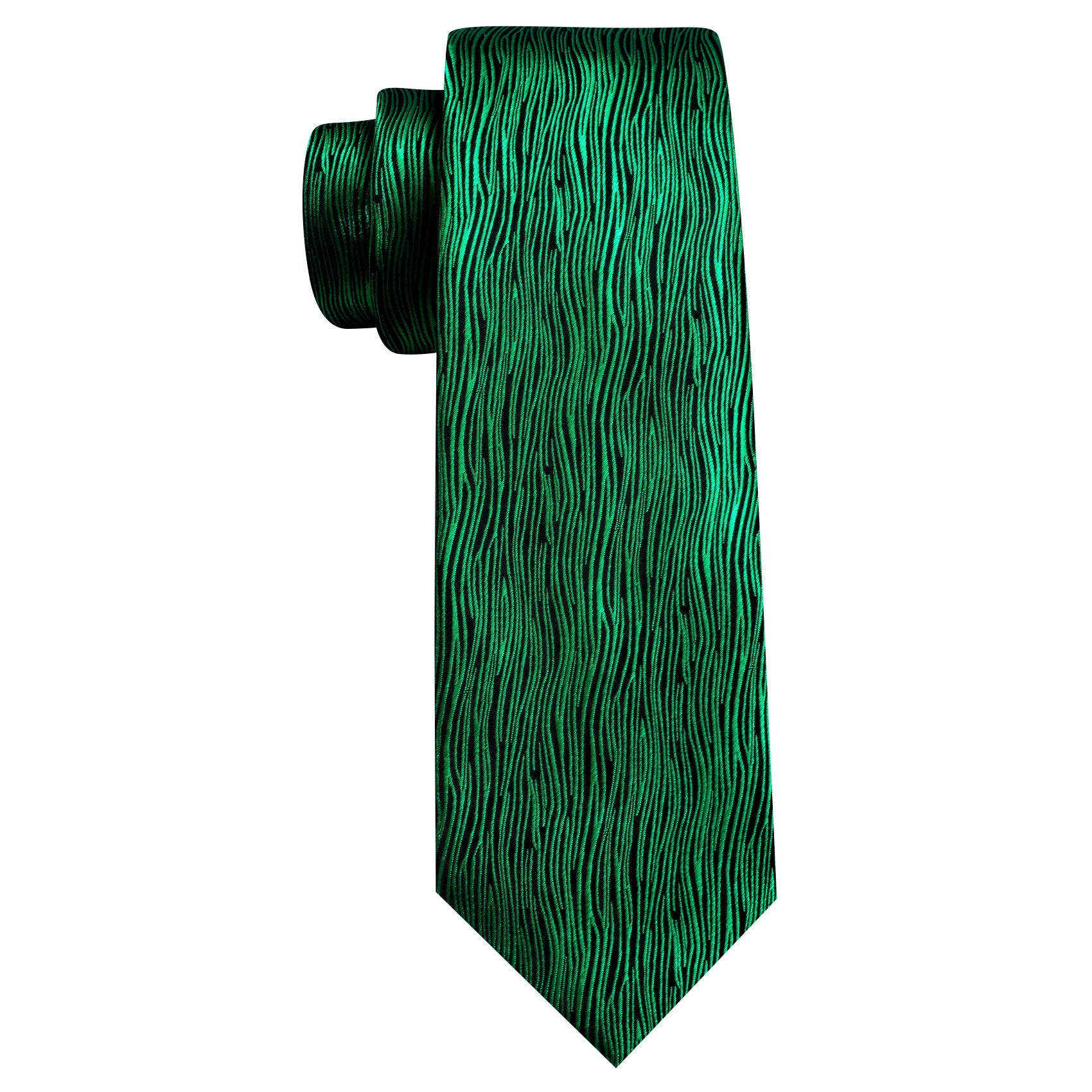 Barry Wang Novetly Green Striped Paisley Tie Handkerchief Cufflinks Set