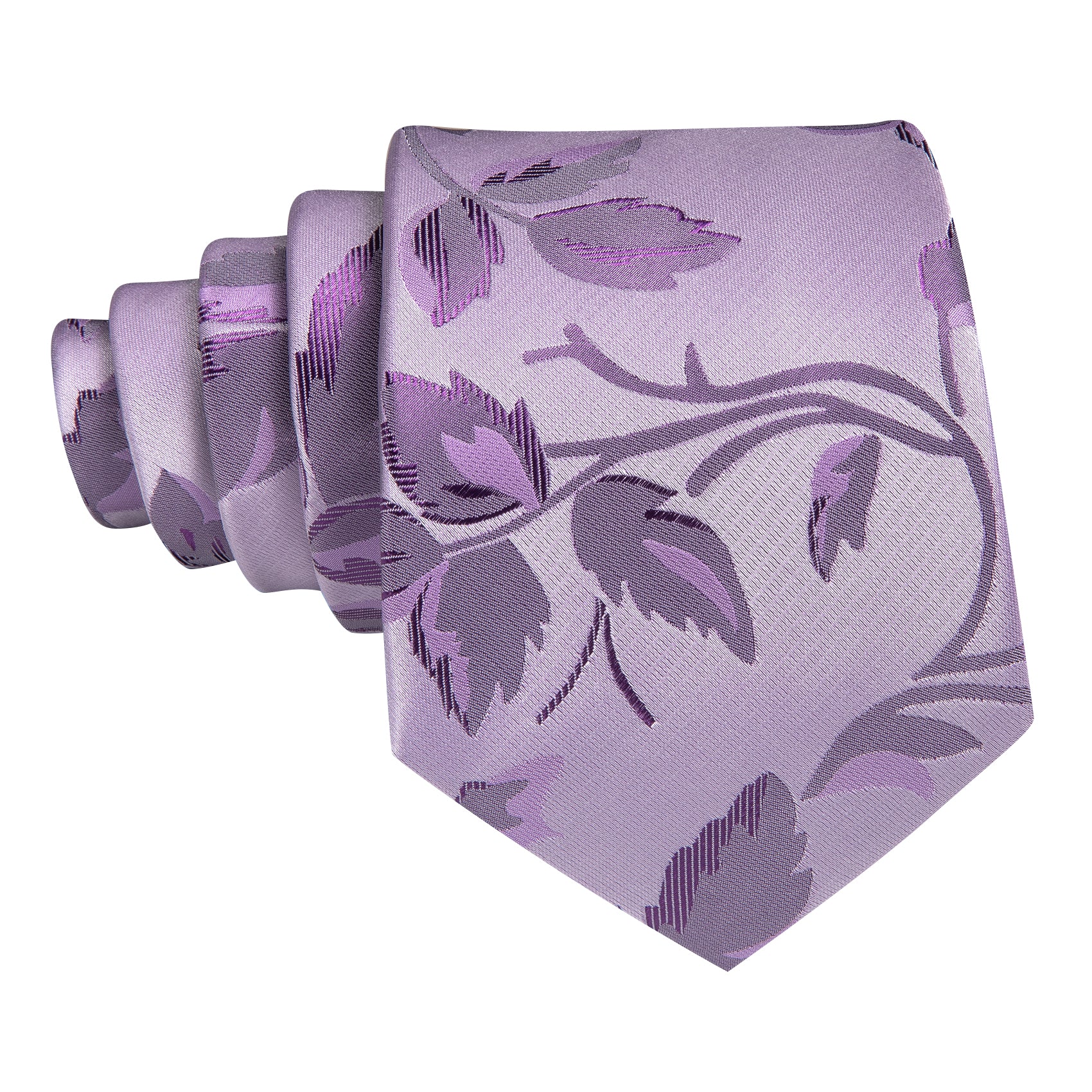 Pale Lavender Leaf Floral Silk Tie Handkerchief Cufflinks Set